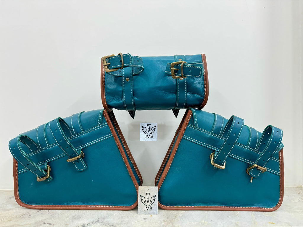 Set 3x Motorcycle Leather Saddlebag