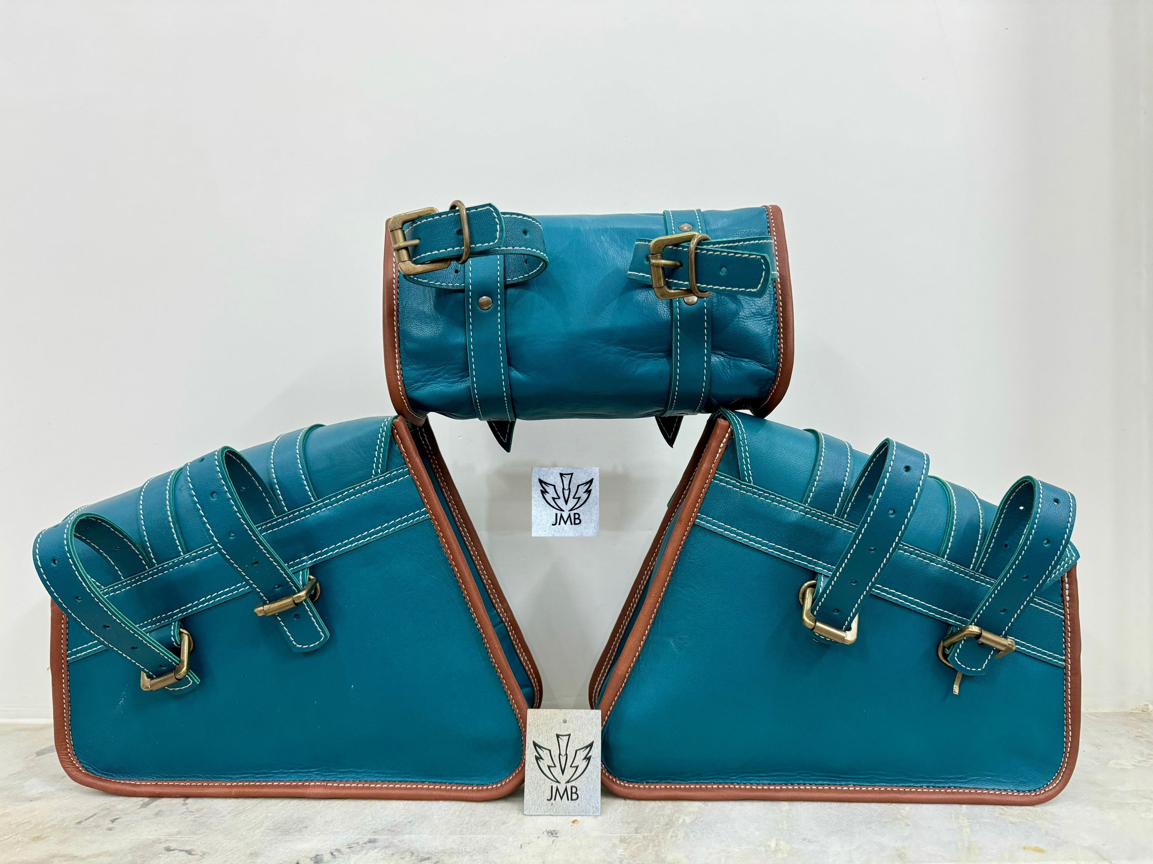 Set 3x Motorcycle Leather Saddlebag