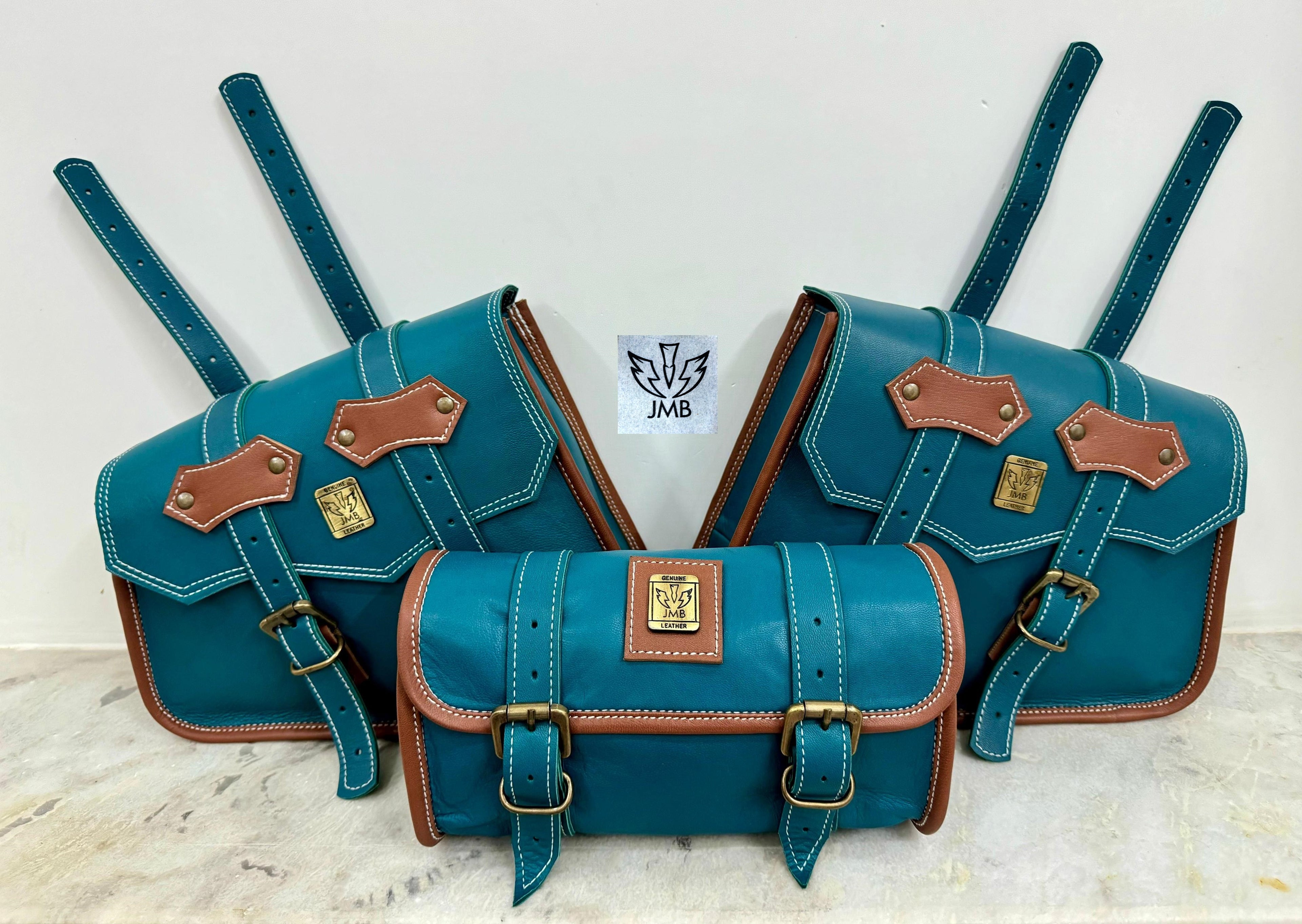 Set 3x Motorcycle Leather Saddlebag