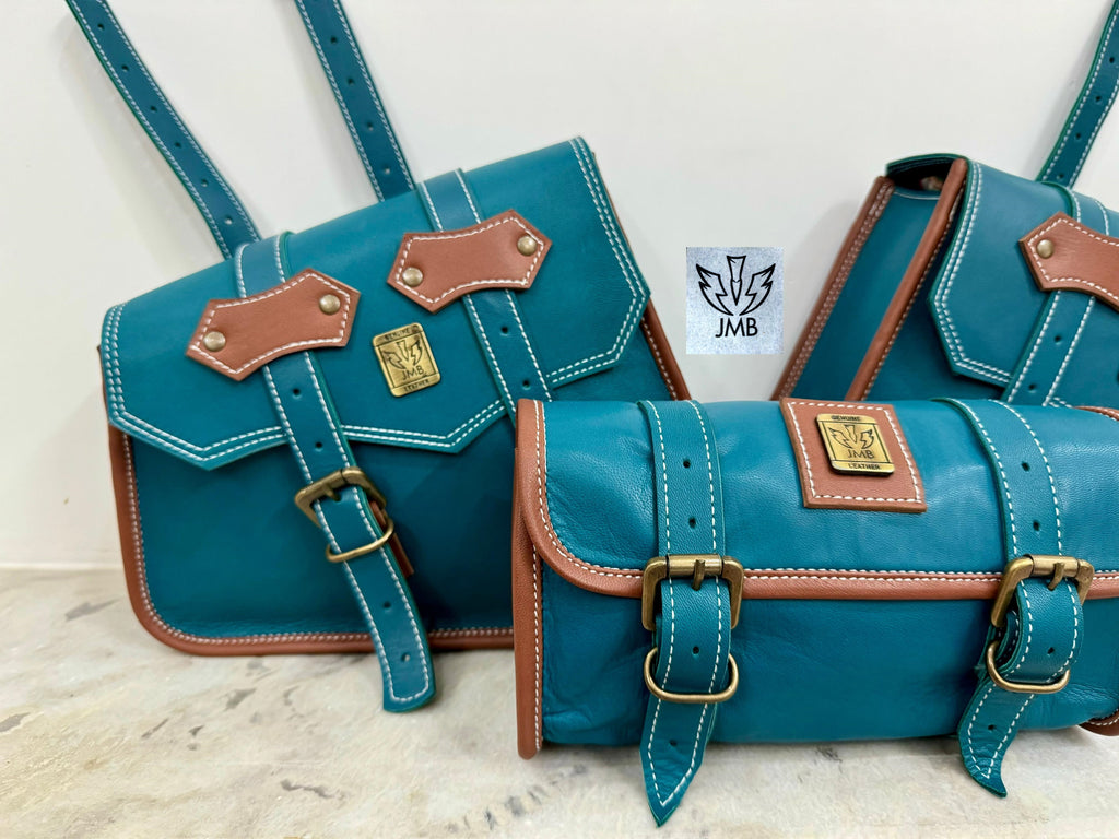 Set 3x Motorcycle Leather Saddlebag