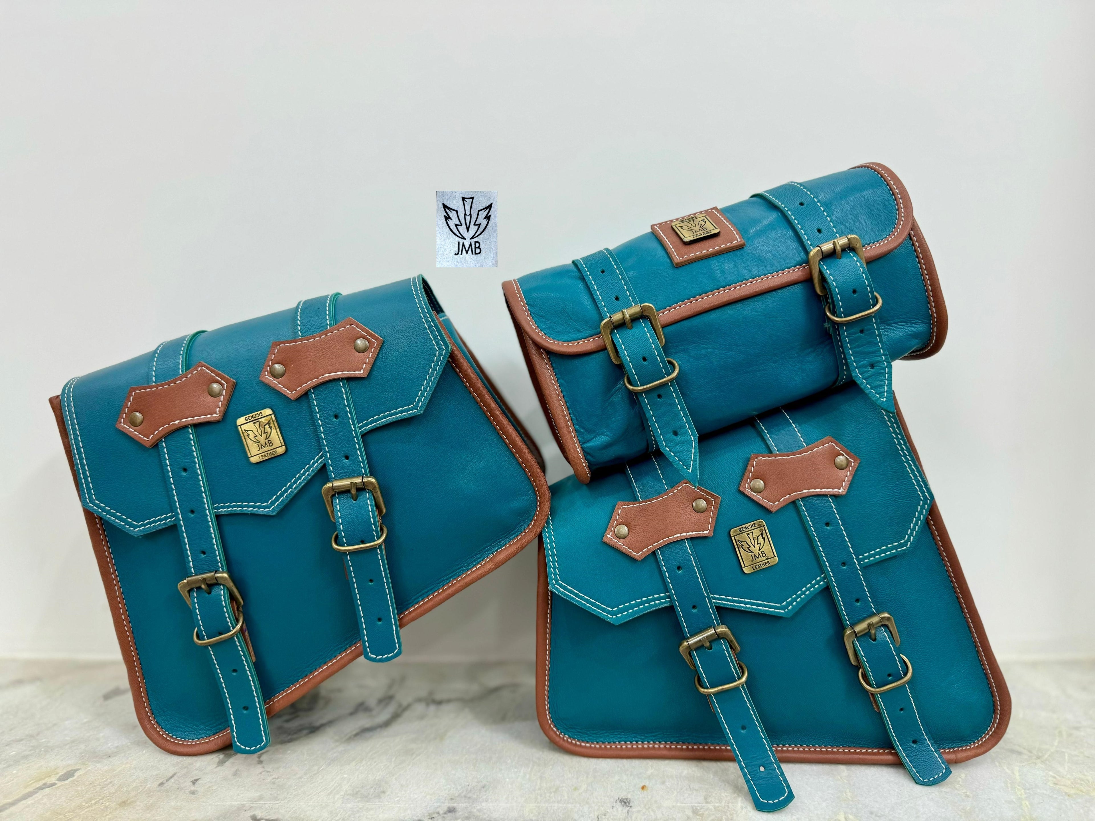 Set 3x Motorcycle Leather Saddlebag