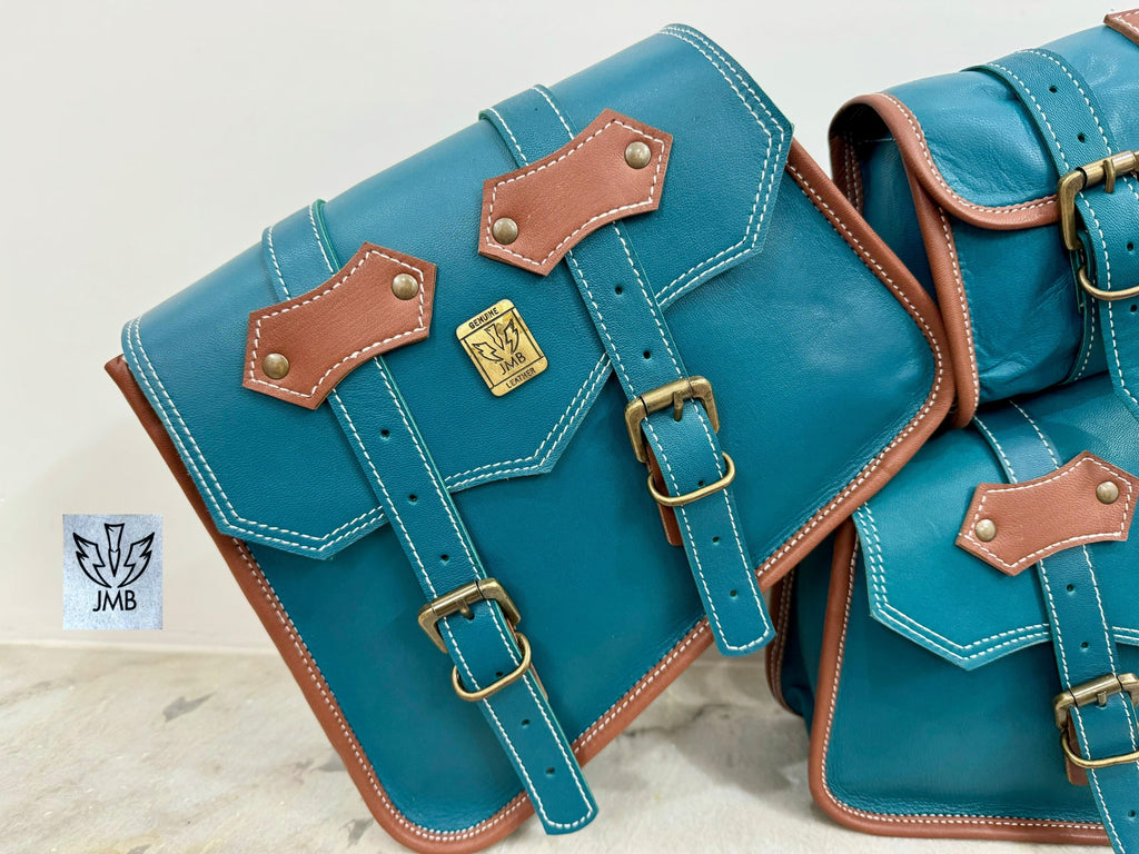 Set 3x Motorcycle Leather Saddlebag