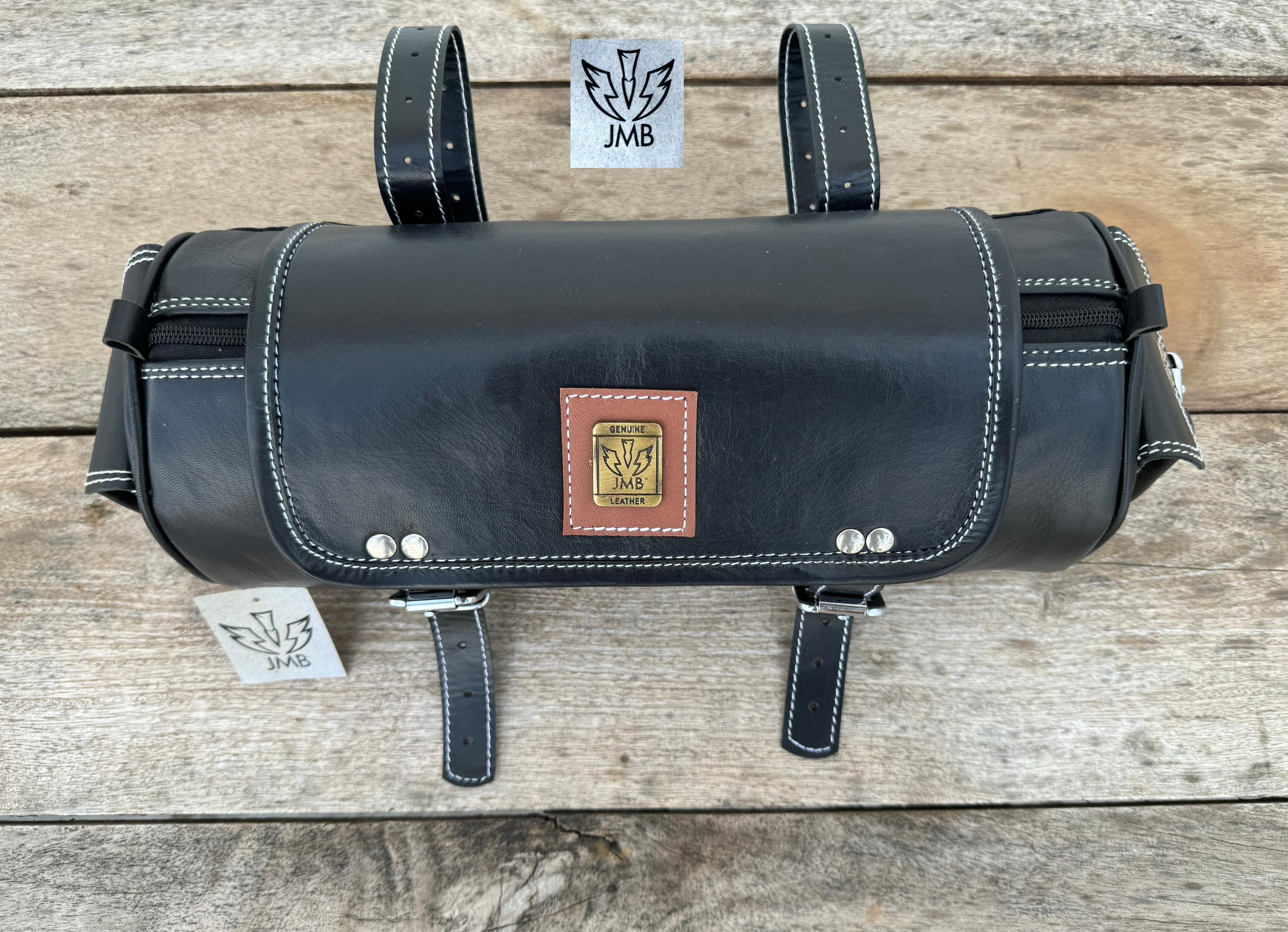 Real Black Leather Tool Bag Motorcycle Front Fork Storage Bag Saddlebag Pannier By Jasolcraft