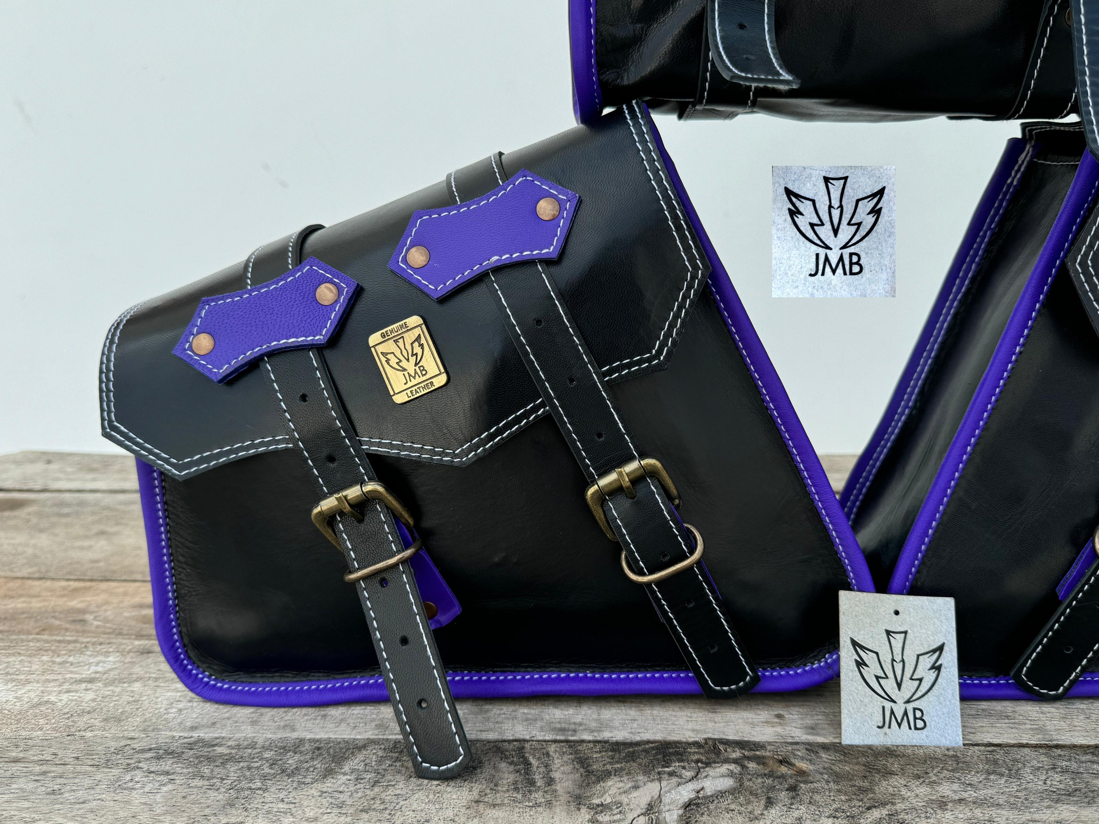 Set of 3 Goat leather motorcycle handmade bag with tool pouch saddle bags