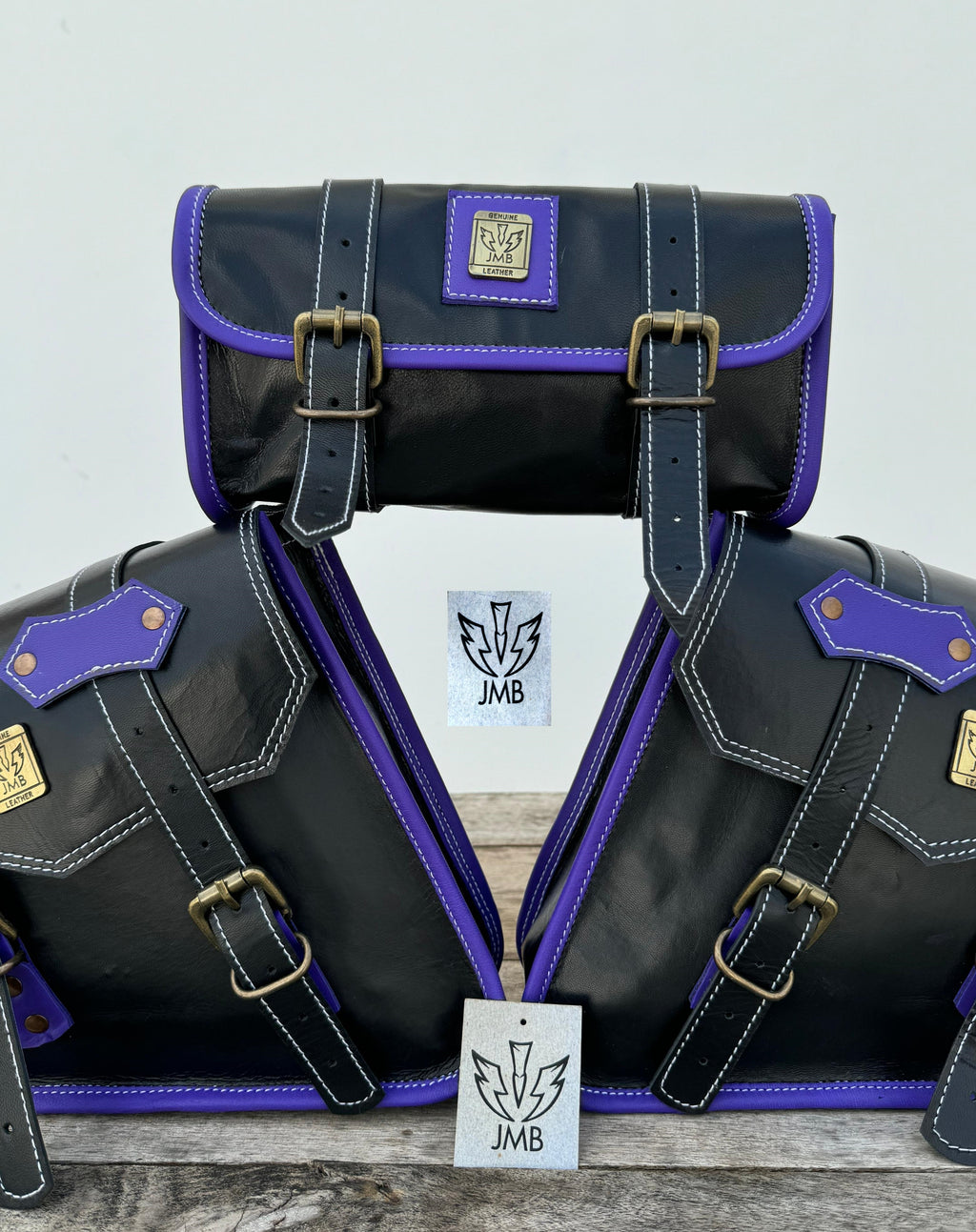 Set of 3 Goat leather motorcycle handmade bag with tool pouch saddle bags