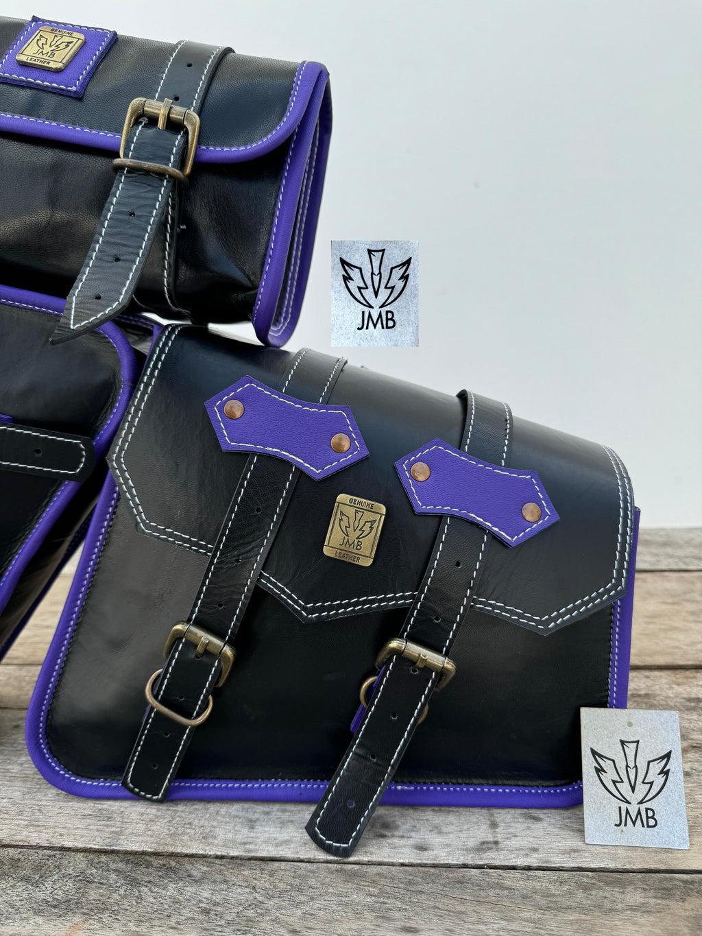 Set of 3 Goat leather motorcycle handmade bag with tool pouch saddle bags