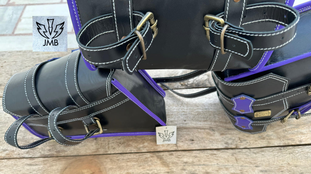 Set of 3 Goat leather motorcycle handmade bag with tool pouch saddle bags