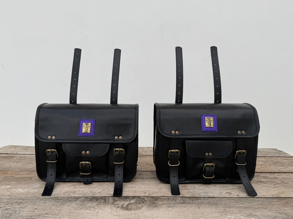 Motorcycle Side Saddlebags 2Bags Pouch Leather Side Pouch Saddle Panniers Black