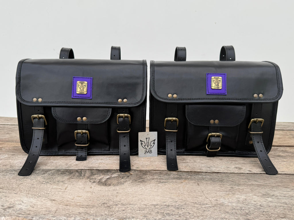 Motorcycle Side Saddlebags 2Bags Pouch Leather Side Pouch Saddle Panniers Black