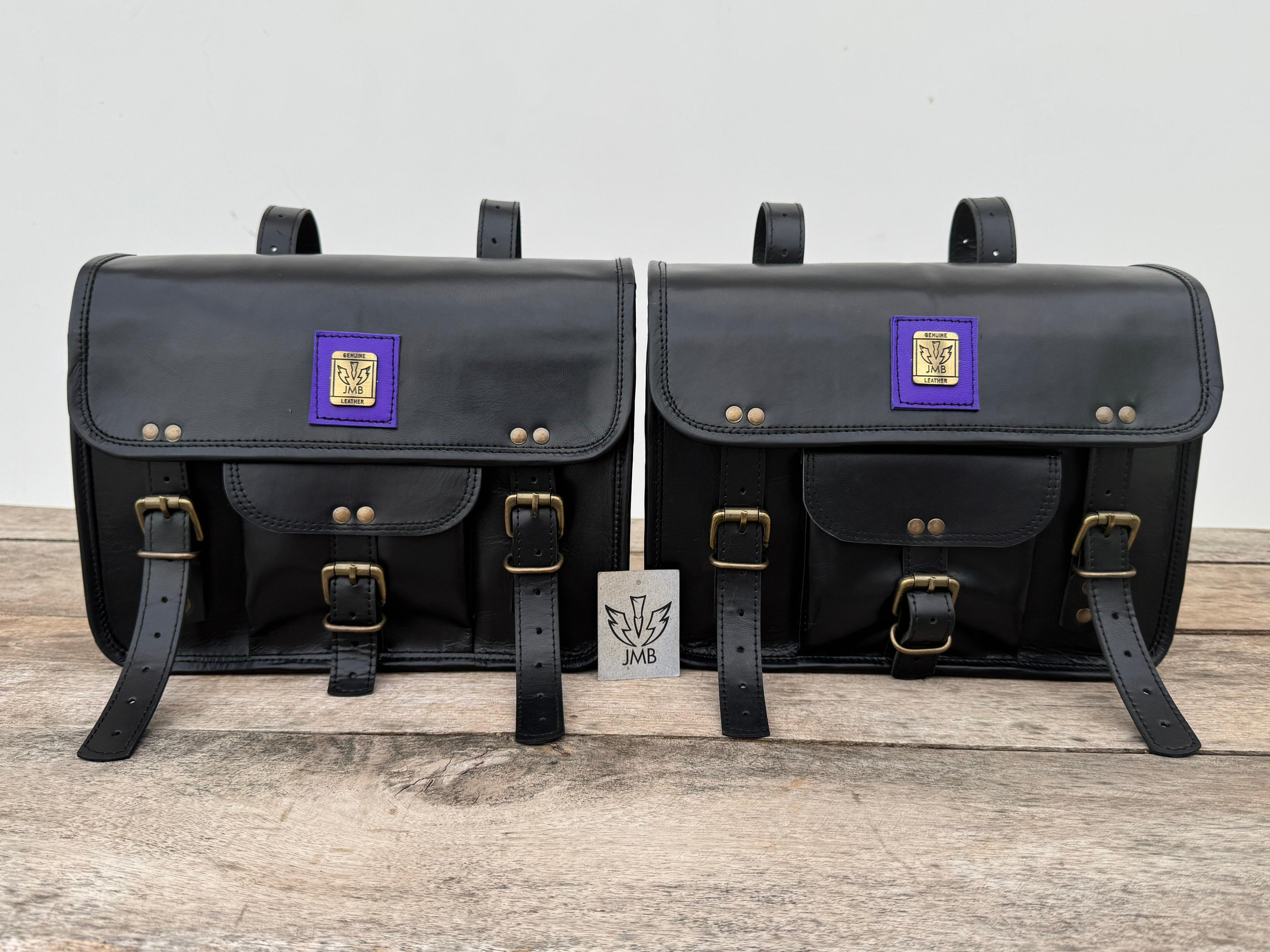 Motorcycle Side Saddlebags 2Bags Pouch Leather Side Pouch Saddle Panniers Black