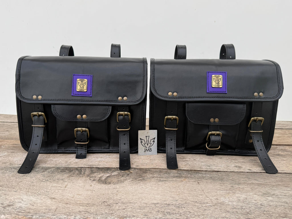 Motorcycle Side Saddlebags 2Bags Pouch Leather Side Pouch Saddle Panniers Black