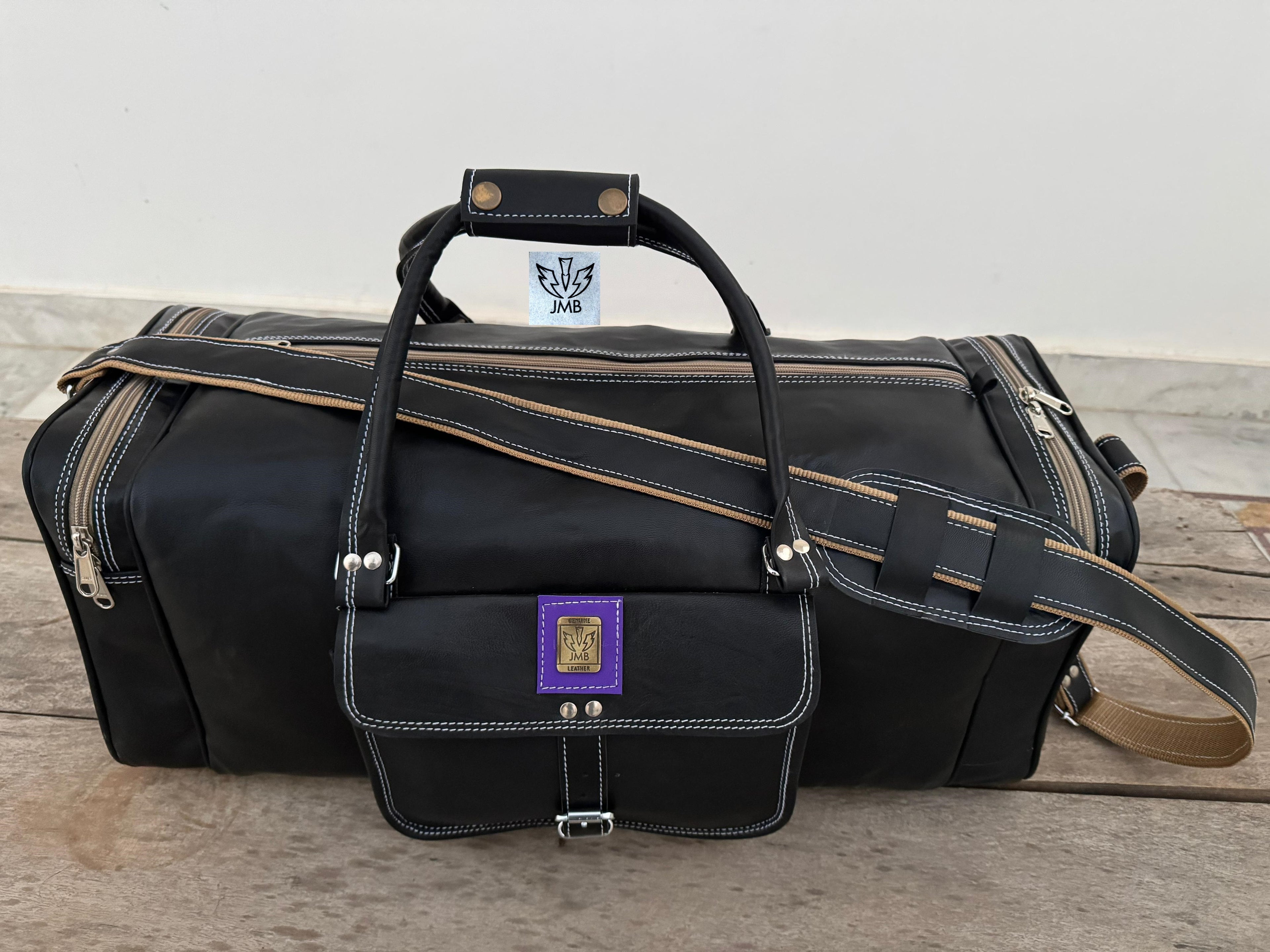 Unisex Black Genuine Leather Travel & Gym Duffle Bag – Weekend Overnight Luggage By Jasolcraft