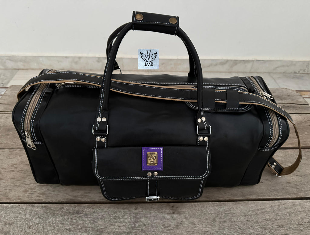 Unisex Black Genuine Leather Travel & Gym Duffle Bag – Weekend Overnight Luggage By Jasolcraft