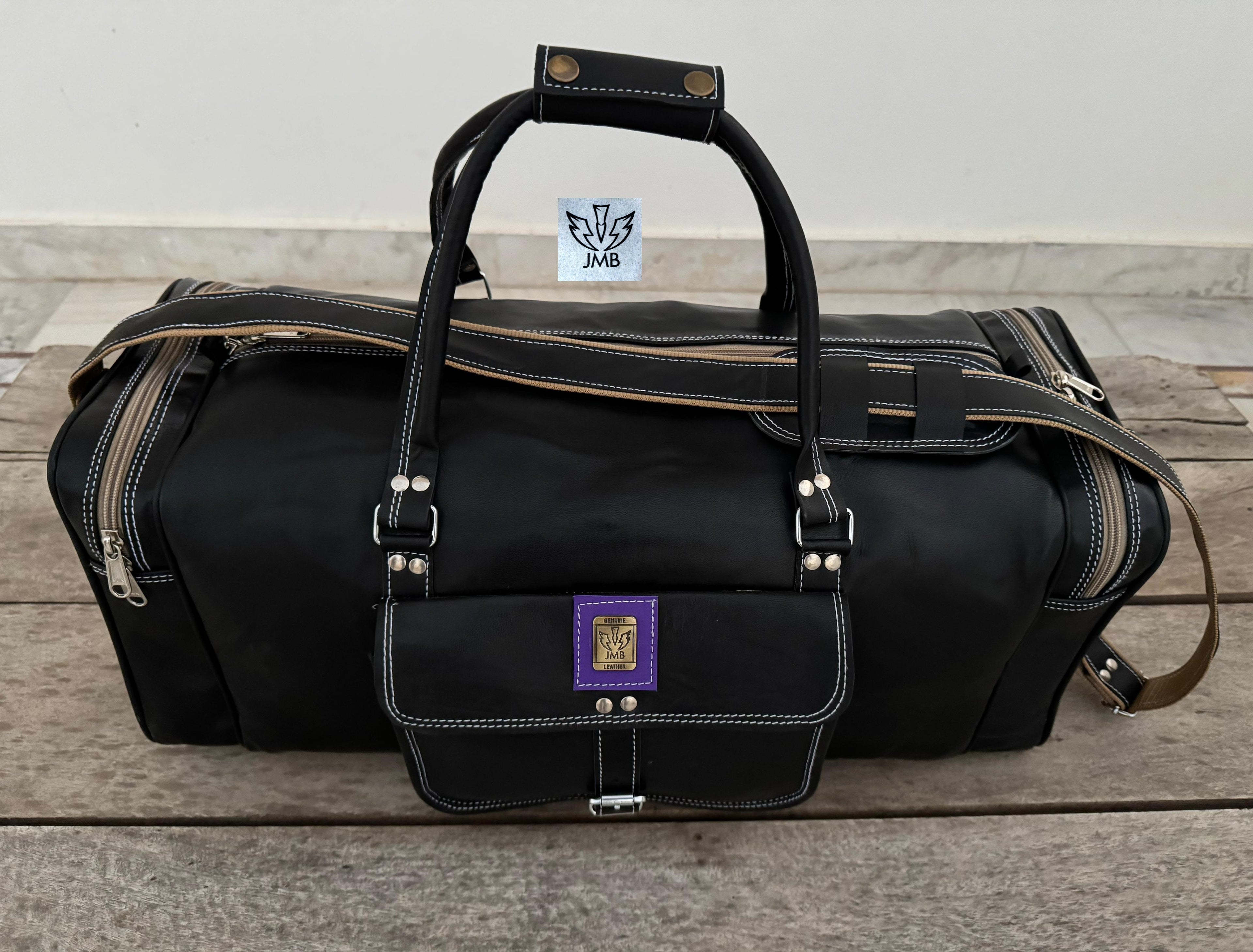 Unisex Black Genuine Leather Travel & Gym Duffle Bag – Weekend Overnight Luggage By Jasolcraft