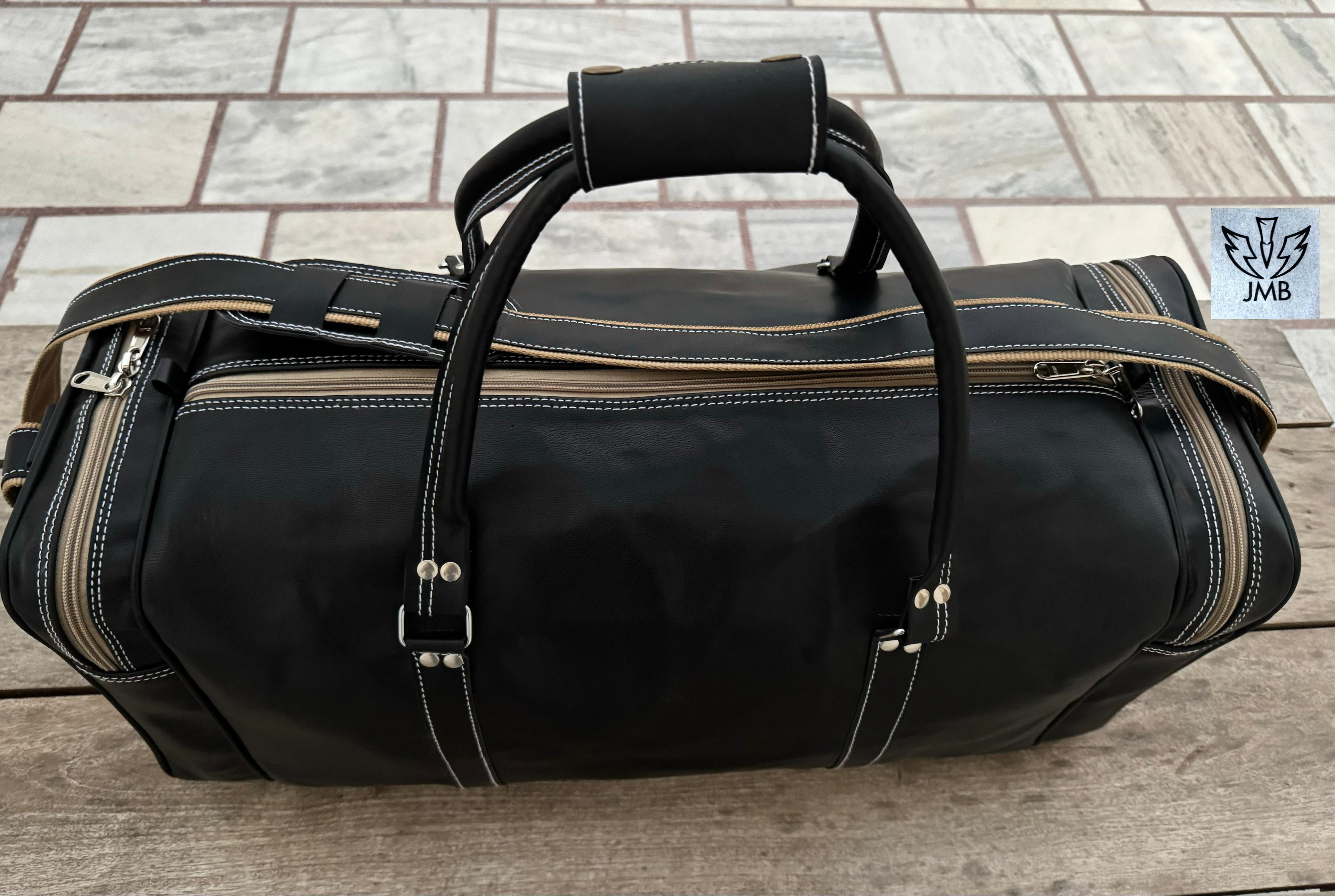 Unisex Black Genuine Leather Travel & Gym Duffle Bag – Weekend Overnight Luggage By Jasolcraft