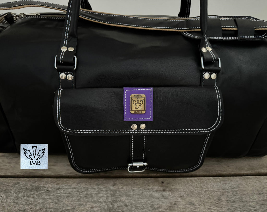 Unisex Black Genuine Leather Travel & Gym Duffle Bag – Weekend Overnight Luggage By Jasolcraft