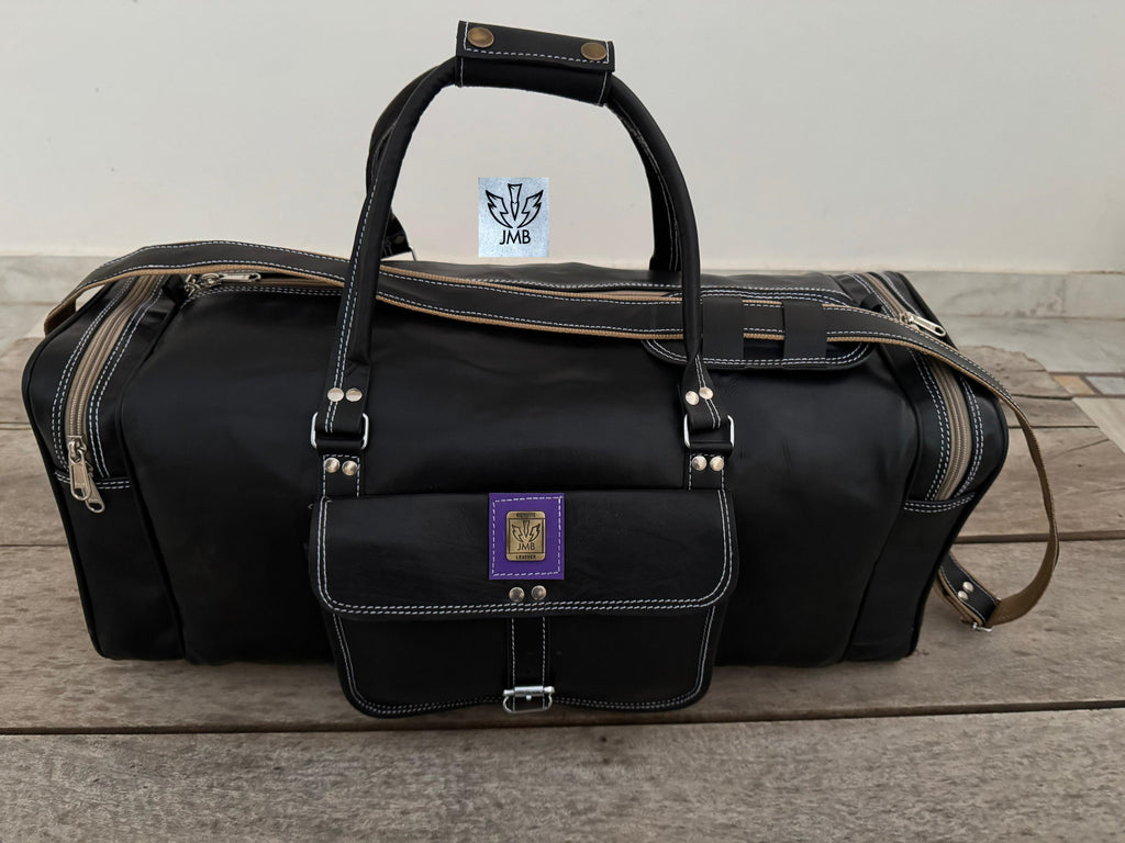 Unisex Black Genuine Leather Travel & Gym Duffle Bag – Weekend Overnight Luggage By Jasolcraft