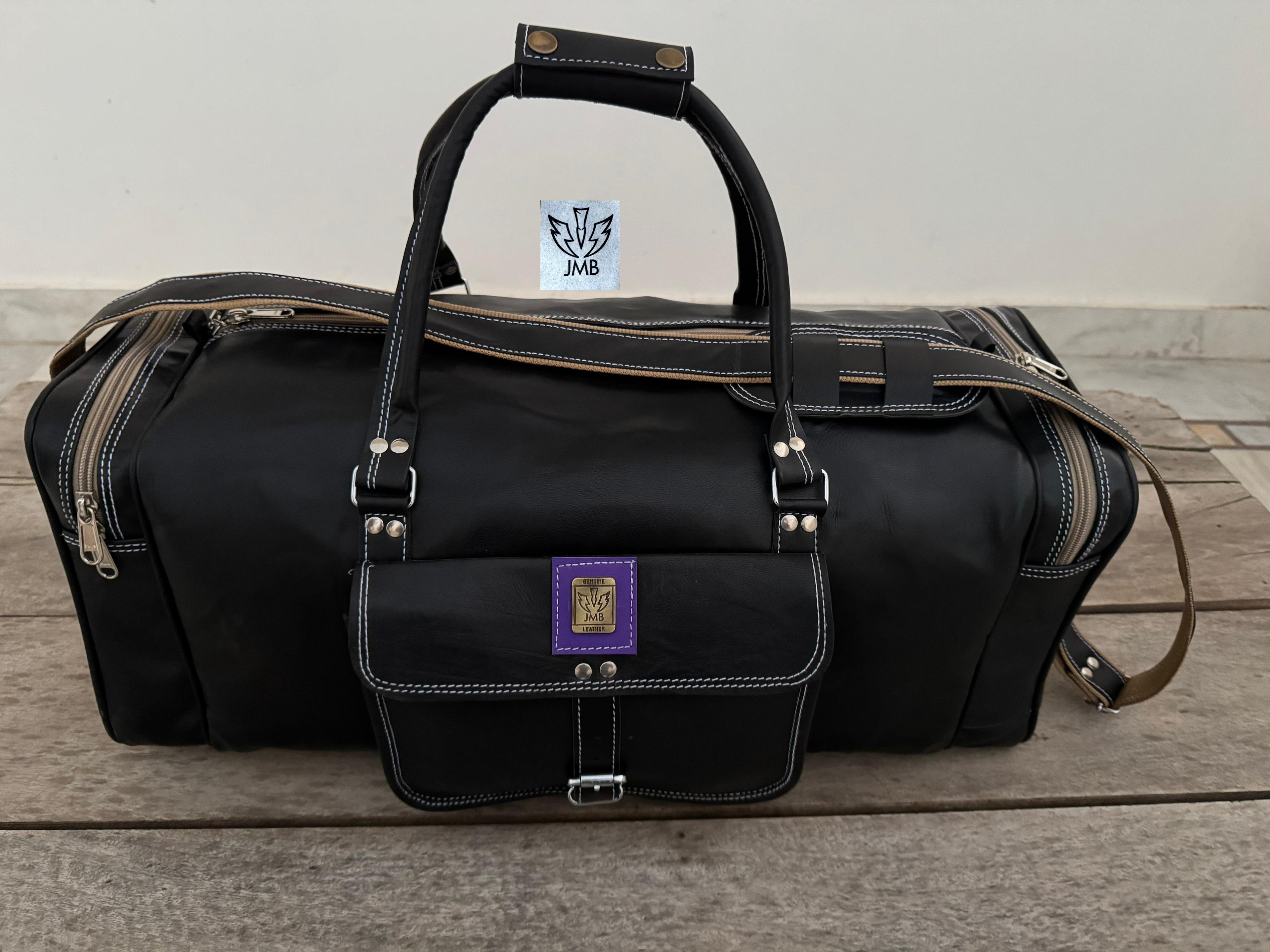 Unisex Black Genuine Leather Travel & Gym Duffle Bag – Weekend Overnight Luggage By Jasolcraft