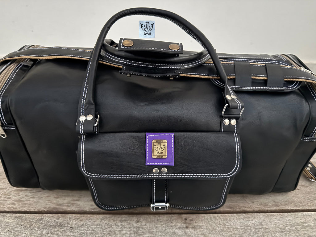 Unisex Black Genuine Leather Travel & Gym Duffle Bag – Weekend Overnight Luggage By Jasolcraft