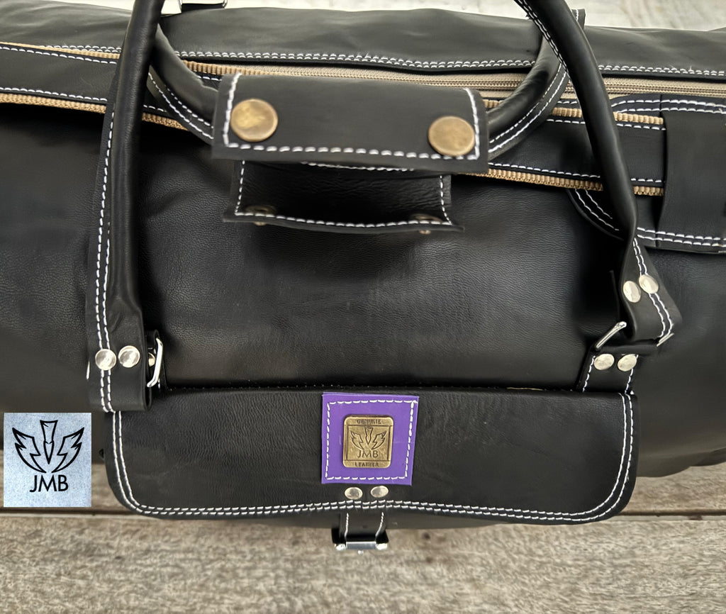 Unisex Black Genuine Leather Travel & Gym Duffle Bag – Weekend Overnight Luggage By Jasolcraft