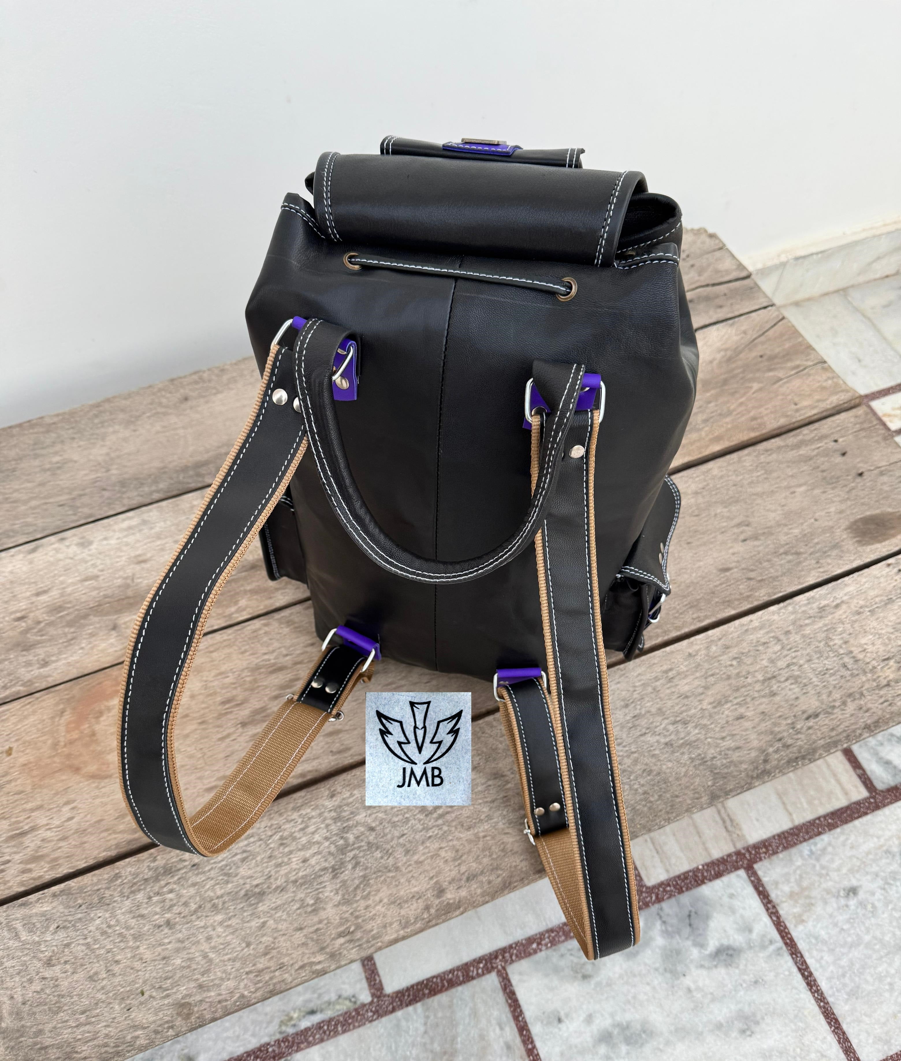 Black Leather Unisex Backpack – 18" Rucksack for School, Travel & Daily Use | JMB by JasolCraft