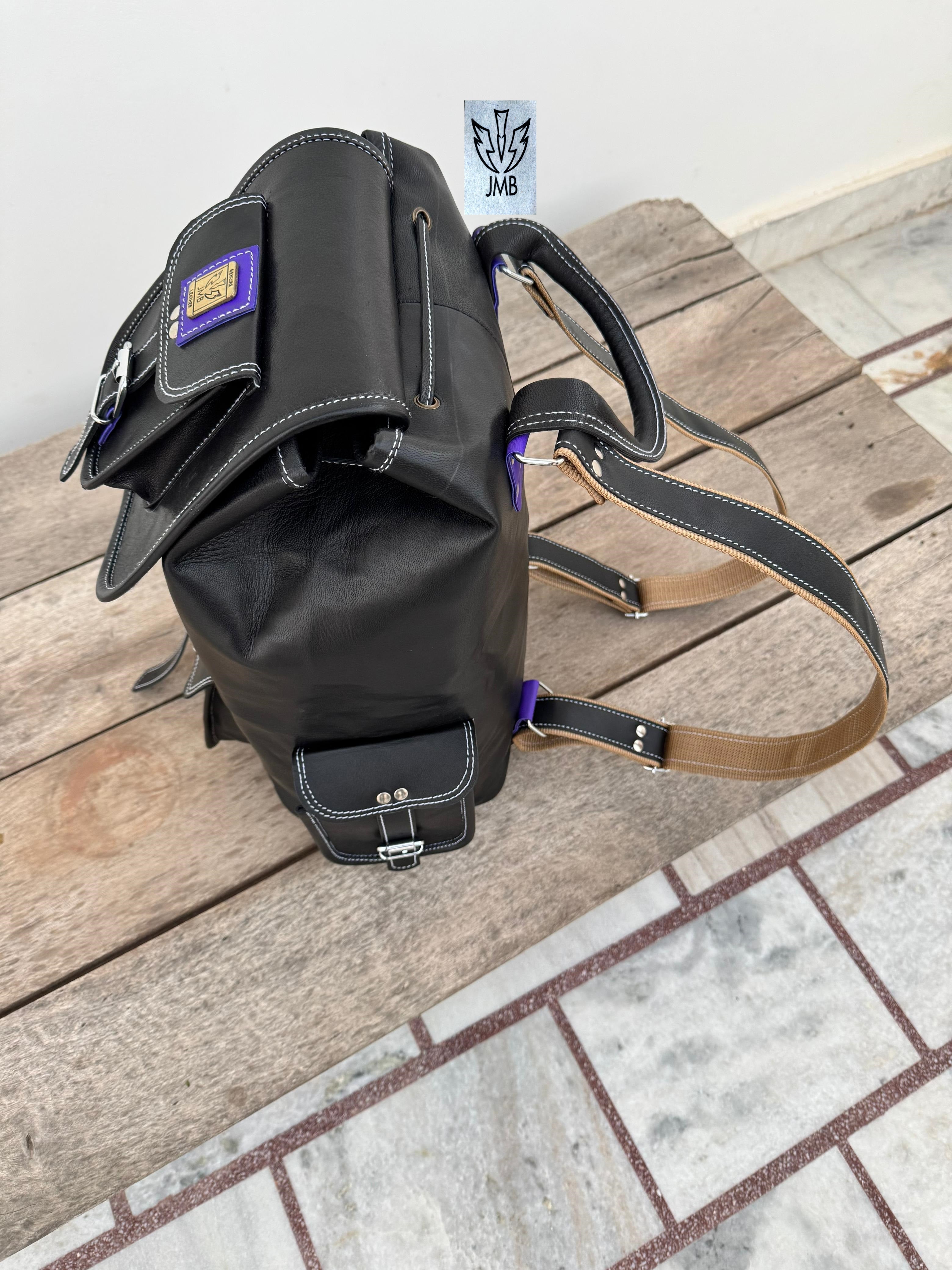 Black Leather Unisex Backpack – 18" Rucksack for School, Travel & Daily Use | JMB by JasolCraft