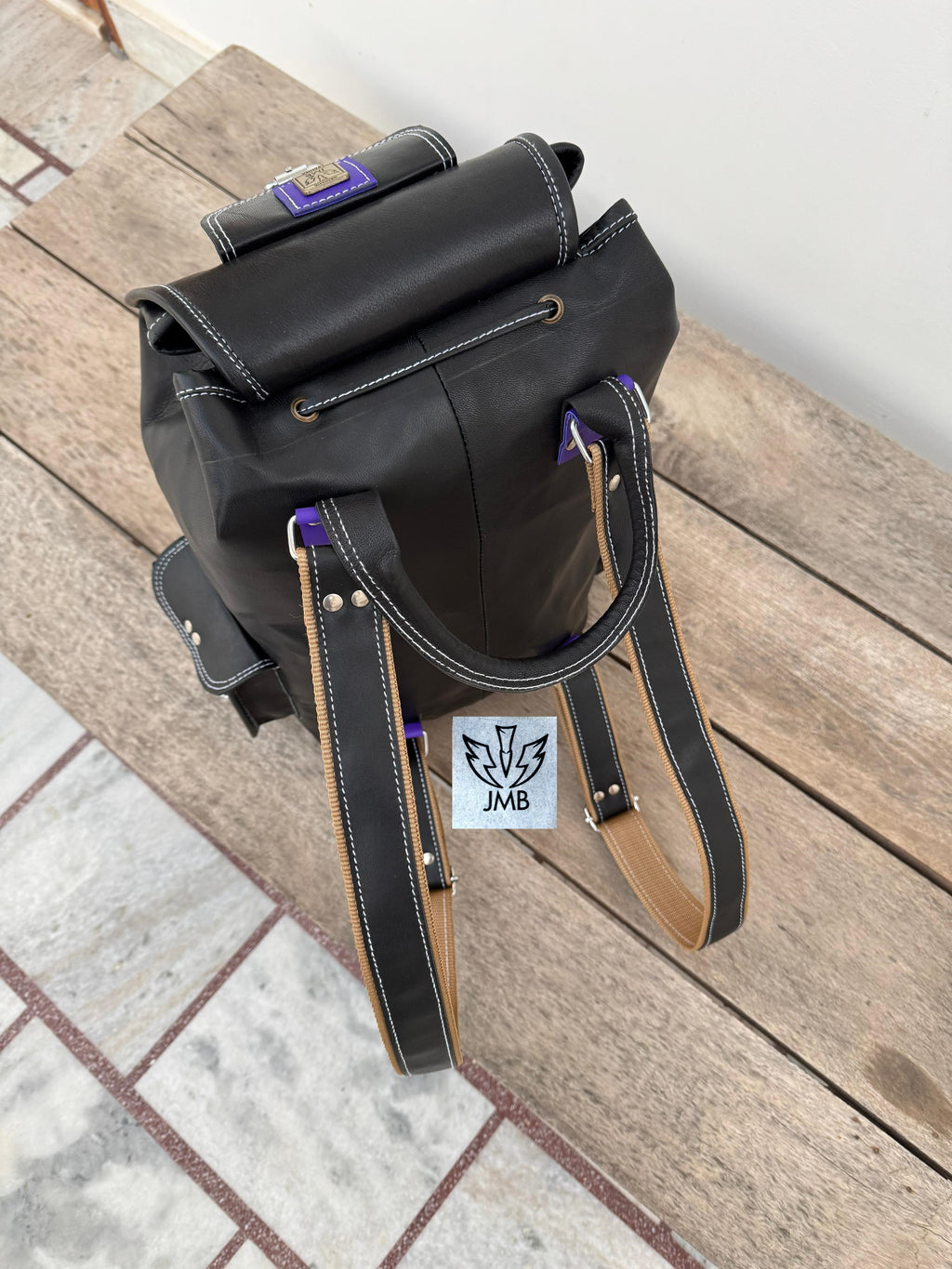 Black Leather Unisex Backpack – 18" Rucksack for School, Travel & Daily Use | JMB by JasolCraft