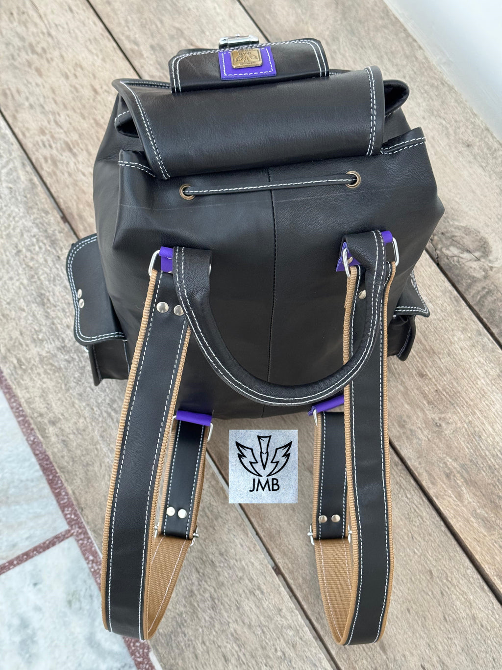 Black Leather Unisex Backpack – 18" Rucksack for School, Travel & Daily Use | JMB by JasolCraft