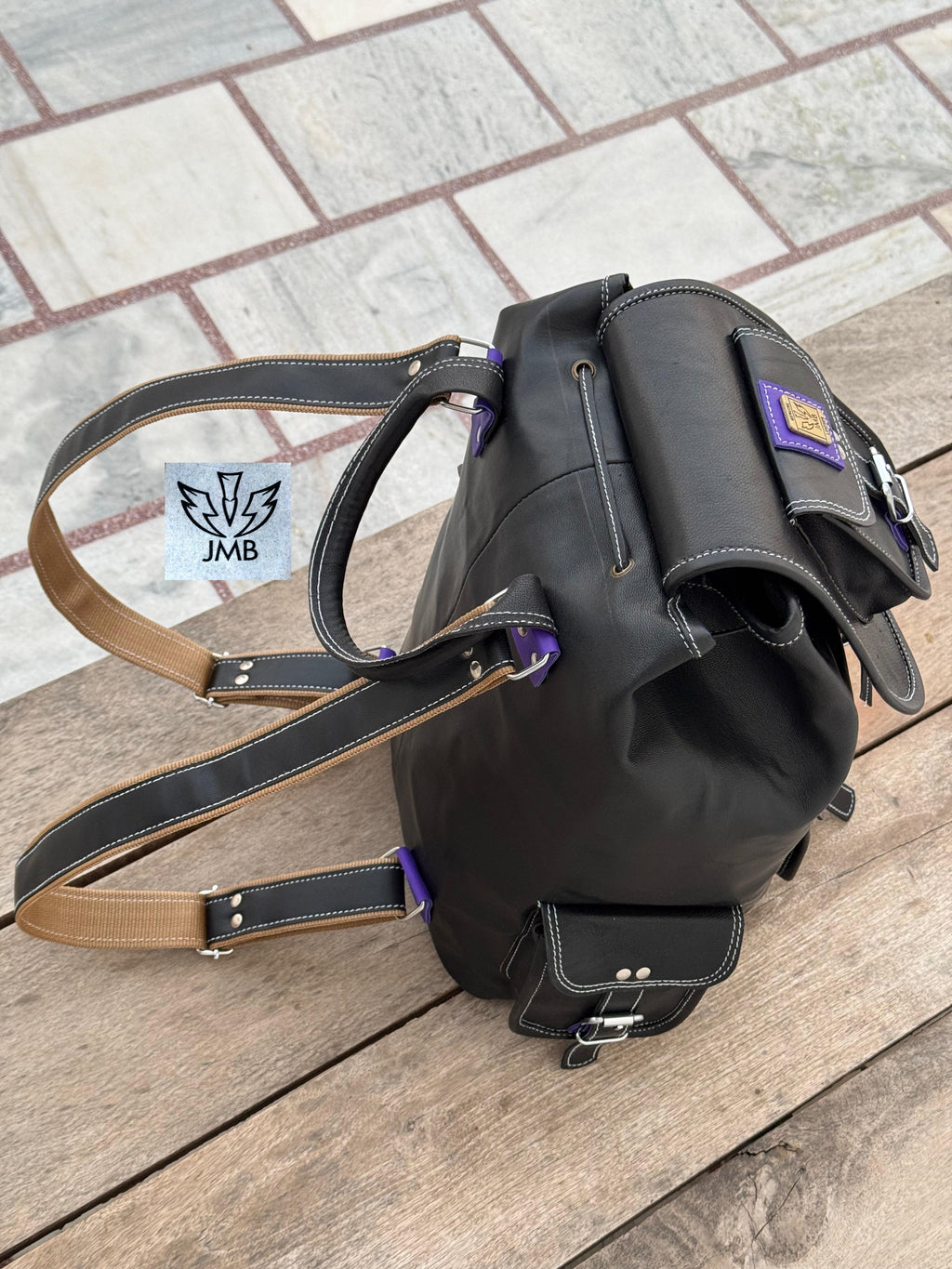 Black Leather Unisex Backpack – 18" Rucksack for School, Travel & Daily Use | JMB by JasolCraft