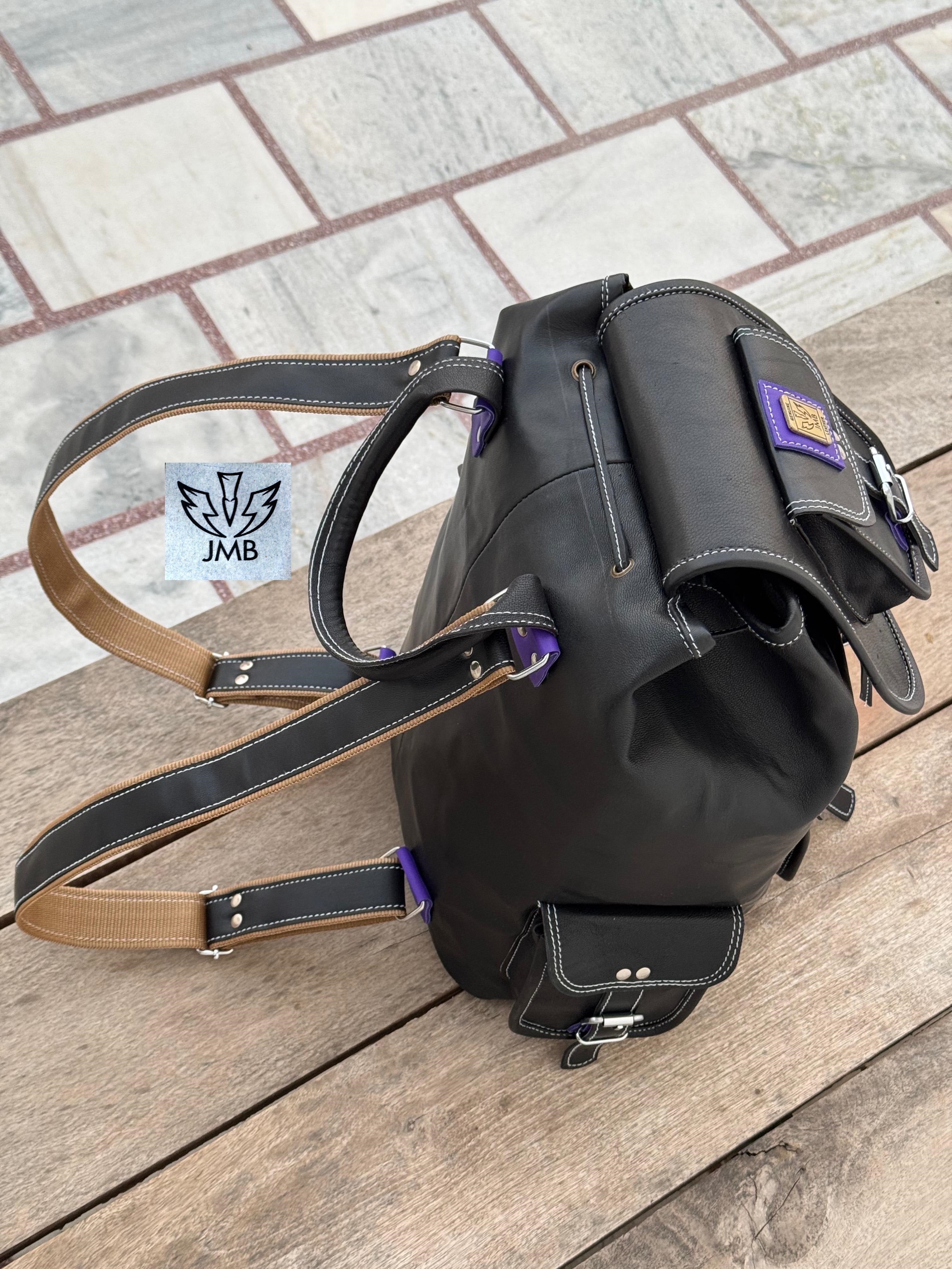 Black Leather Unisex Backpack – 18" Rucksack for School, Travel & Daily Use | JMB by JasolCraft