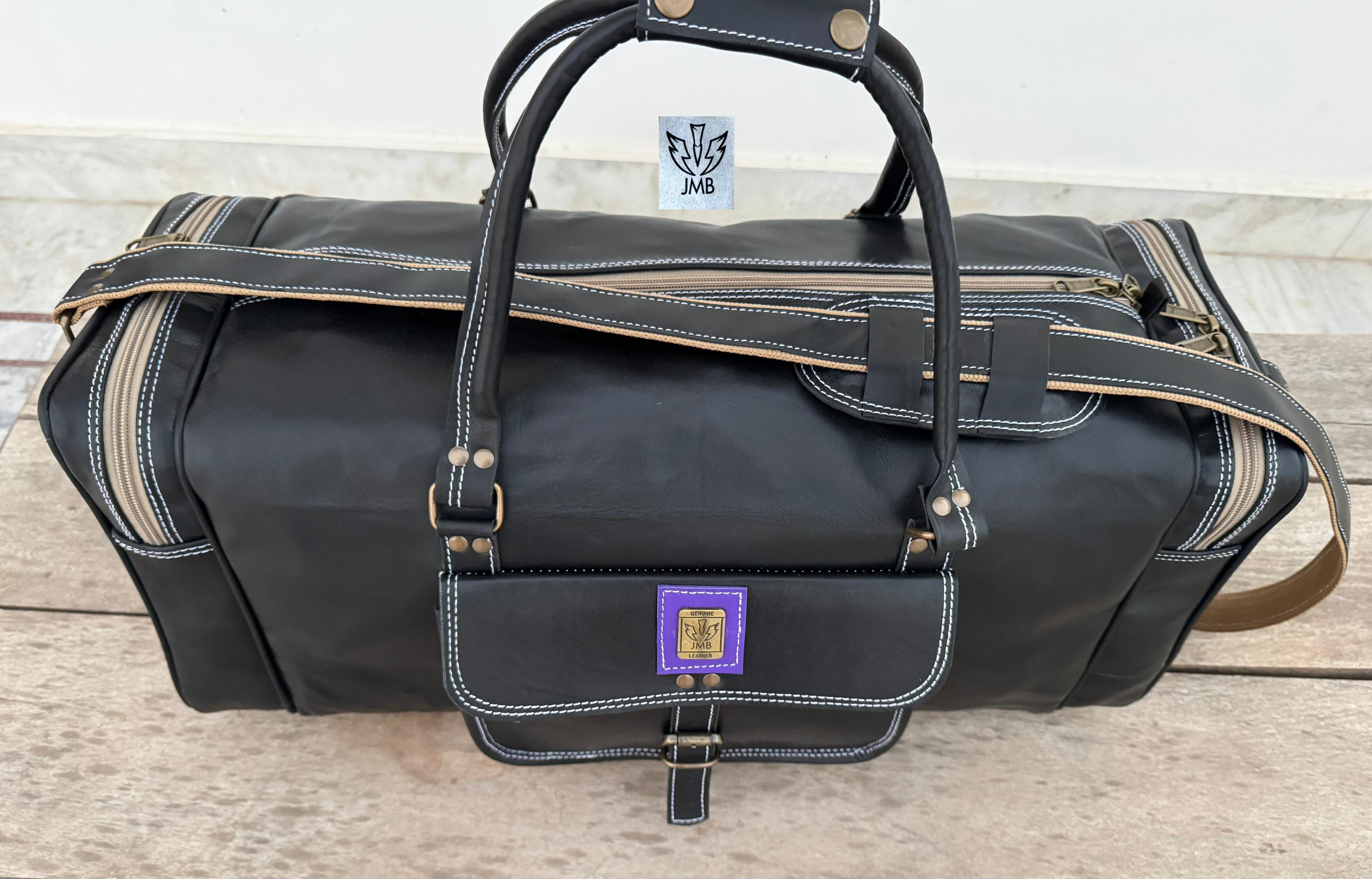 Unisex Black Genuine Leather Travel & Gym Duffle Bag – Weekend Overnight Luggage By Jasolcraft