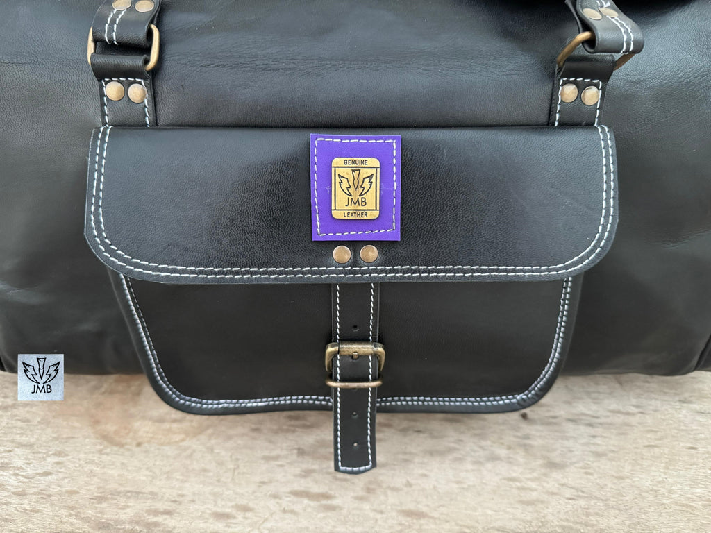 Unisex Black Genuine Leather Travel & Gym Duffle Bag – Weekend Overnight Luggage By Jasolcraft