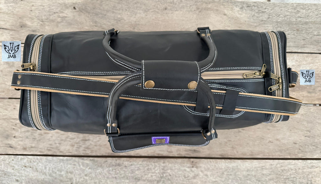 Unisex Black Genuine Leather Travel & Gym Duffle Bag – Weekend Overnight Luggage By Jasolcraft