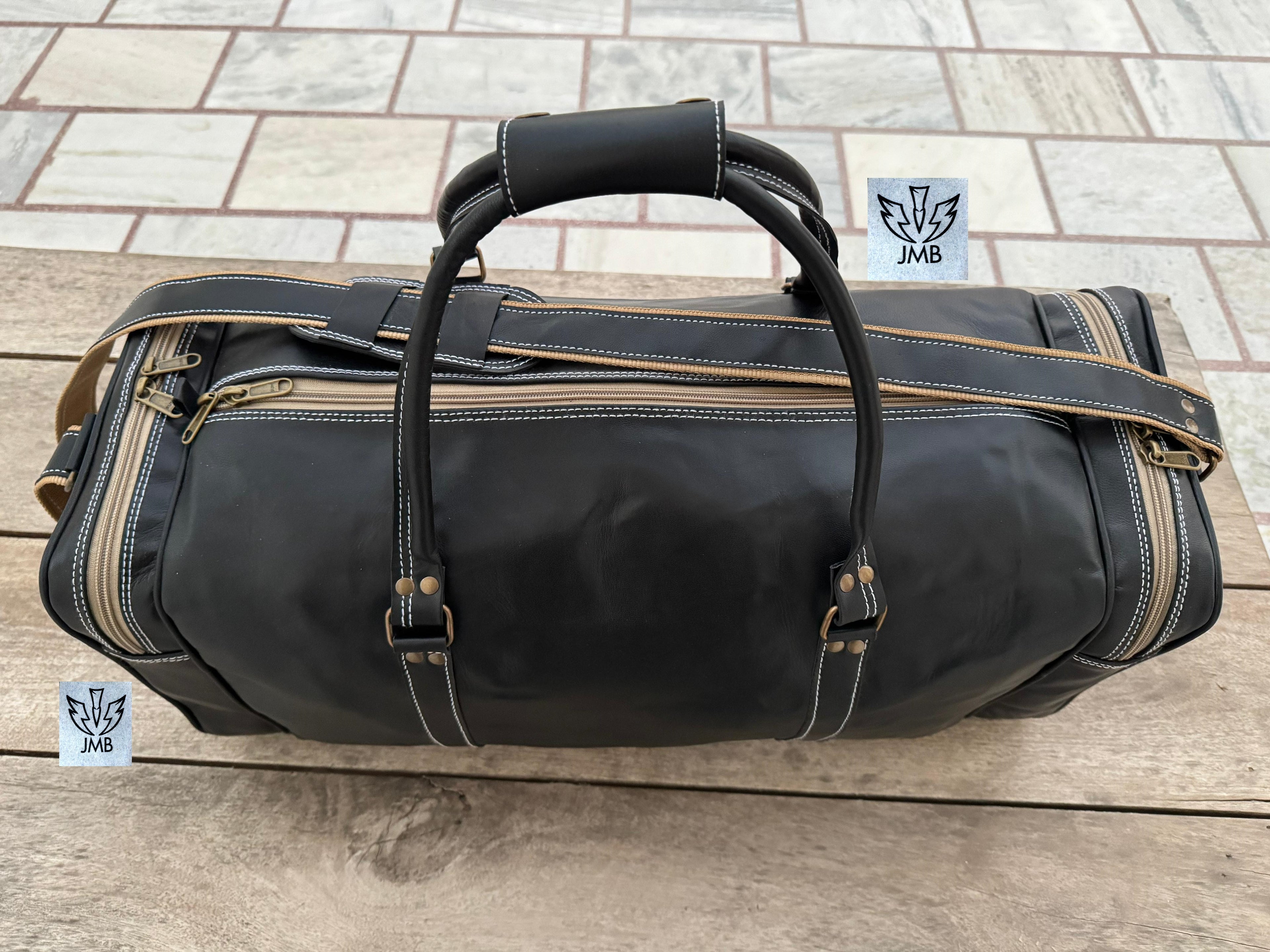 Unisex Black Genuine Leather Travel & Gym Duffle Bag – Weekend Overnight Luggage By Jasolcraft