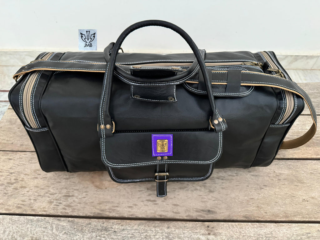 Unisex Black Genuine Leather Travel & Gym Duffle Bag – Weekend Overnight Luggage By Jasolcraft