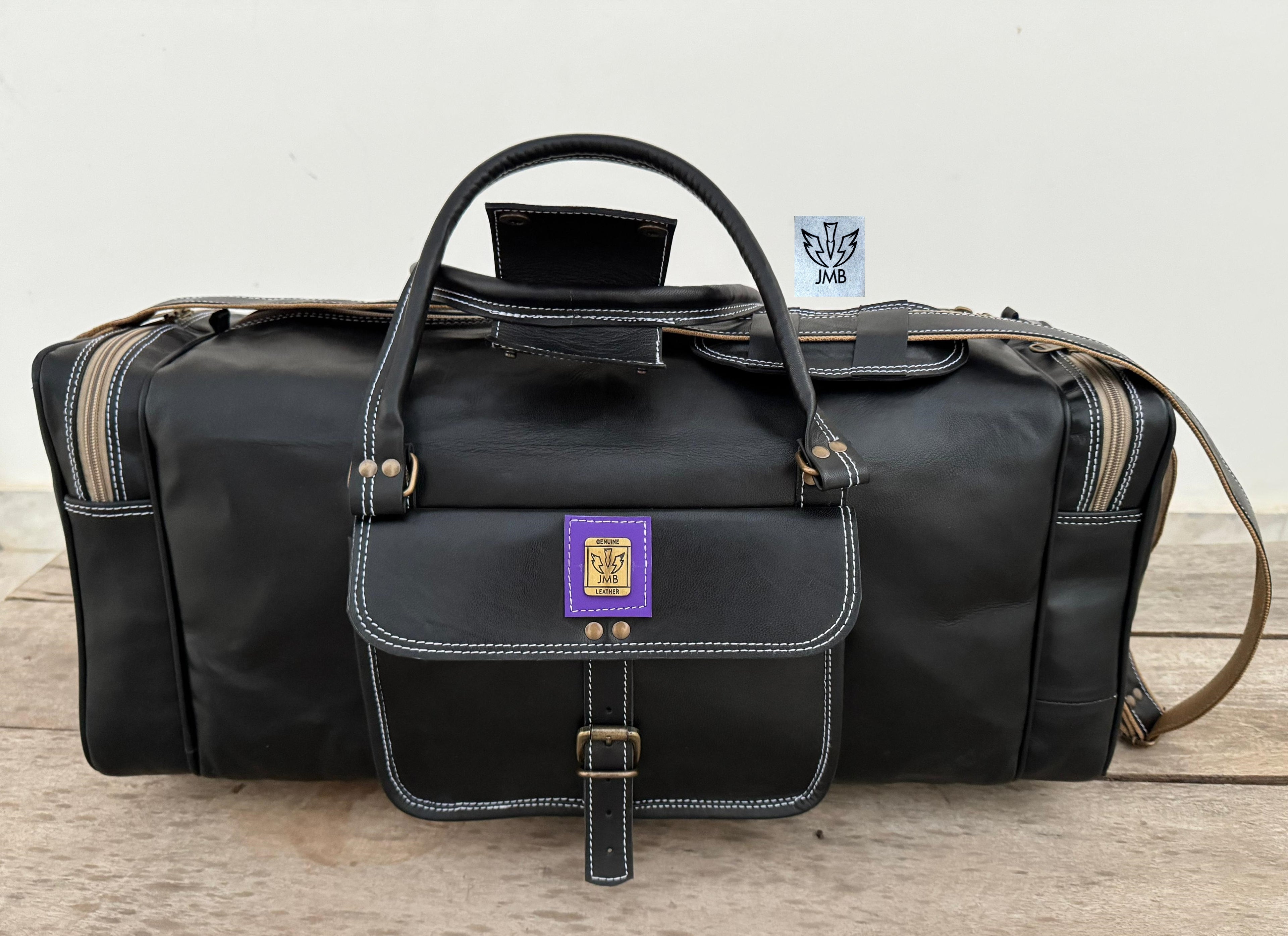 Unisex Black Genuine Leather Travel & Gym Duffle Bag – Weekend Overnight Luggage By Jasolcraft