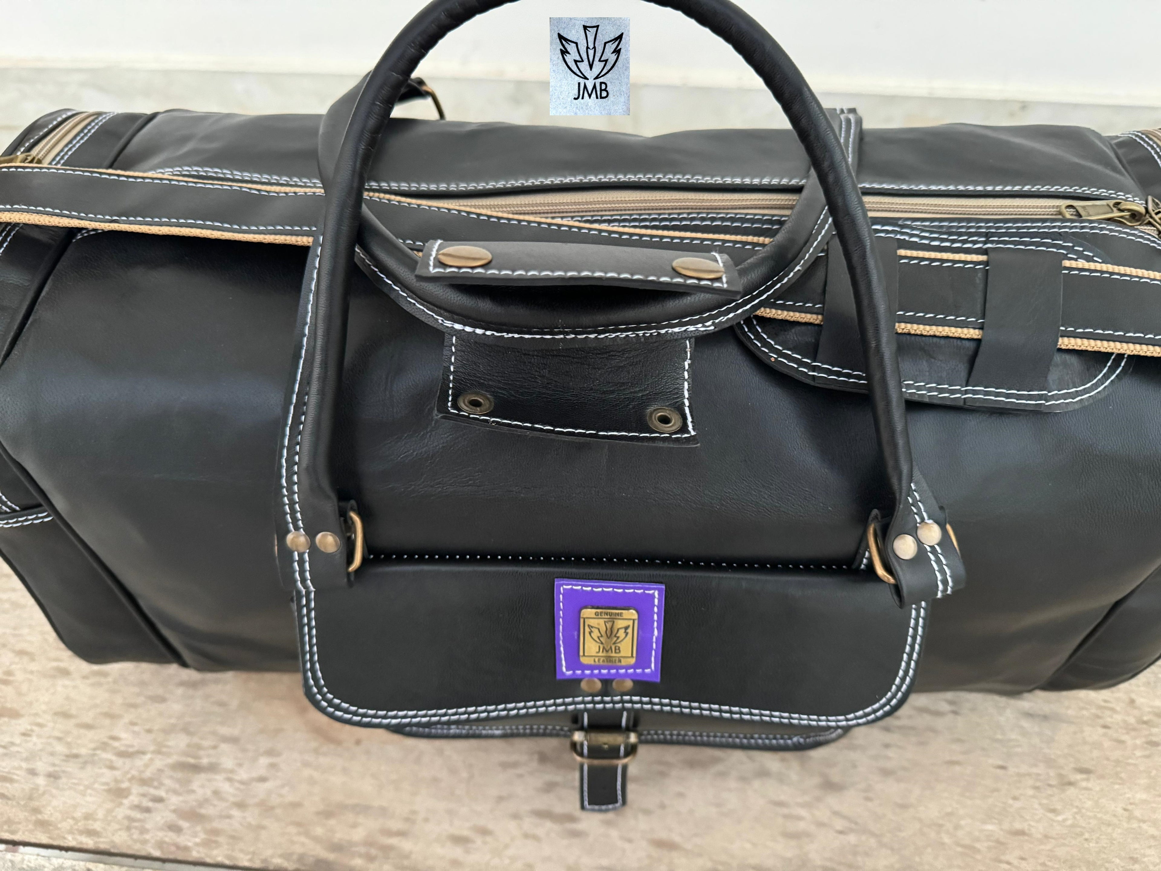 Unisex Black Genuine Leather Travel & Gym Duffle Bag – Weekend Overnight Luggage By Jasolcraft