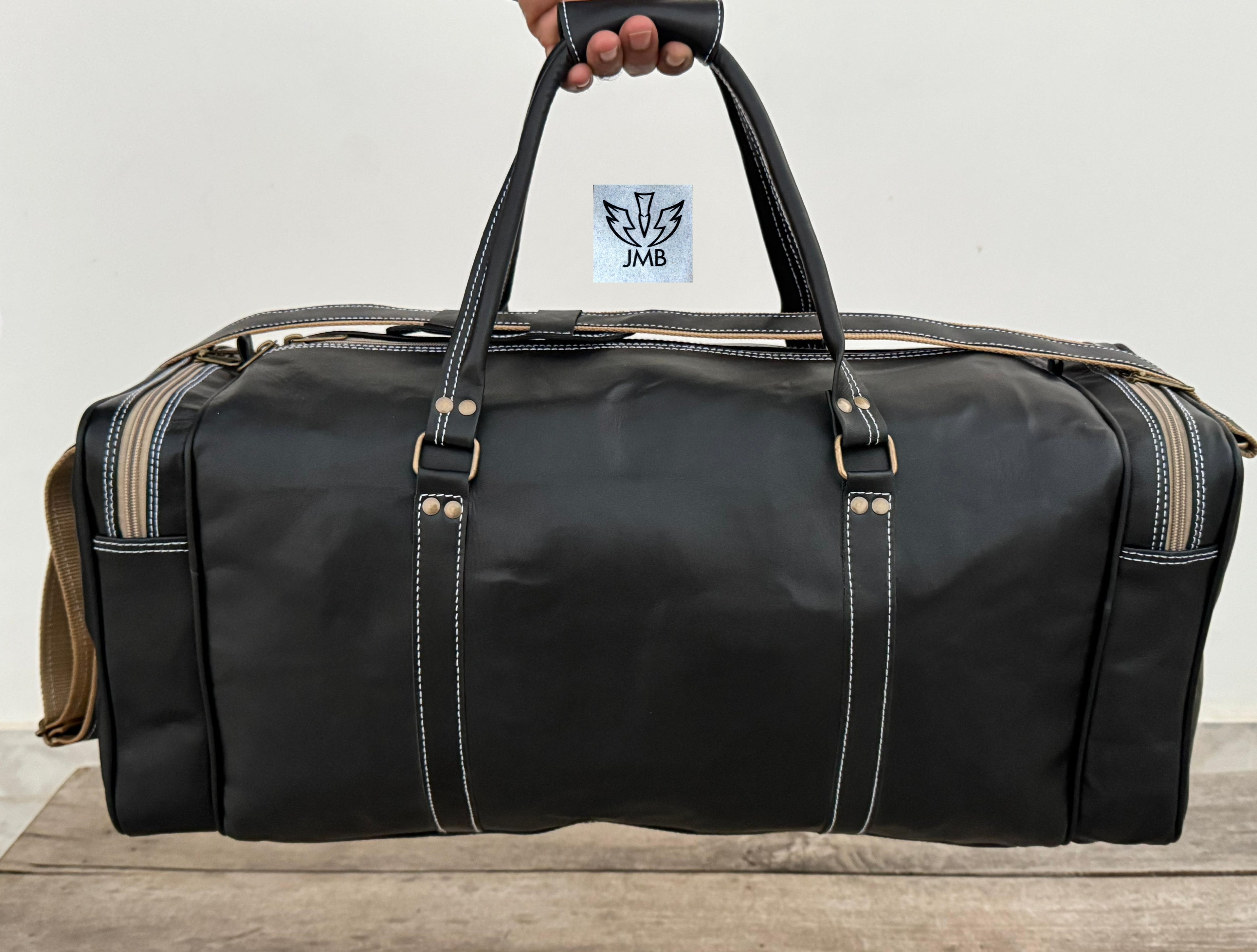 Unisex Black Genuine Leather Travel & Gym Duffle Bag – Weekend Overnight Luggage By Jasolcraft