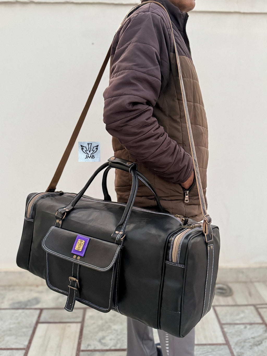 Unisex Black Genuine Leather Travel & Gym Duffle Bag – Weekend Overnight Luggage By Jasolcraft