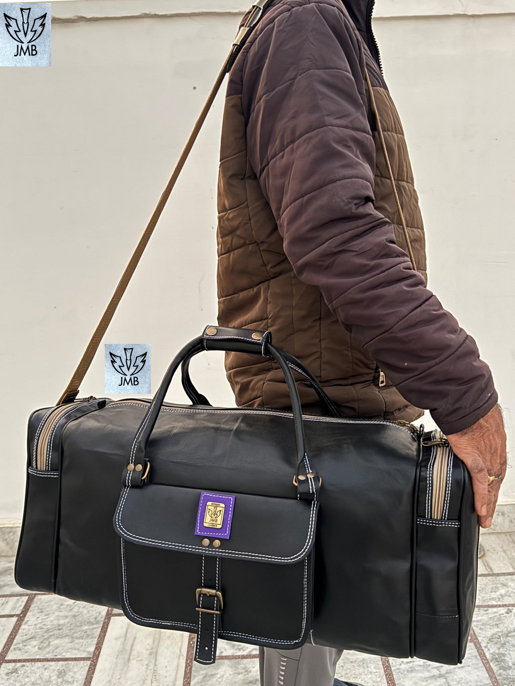 Unisex Black Genuine Leather Travel & Gym Duffle Bag – Weekend Overnight Luggage By Jasolcraft