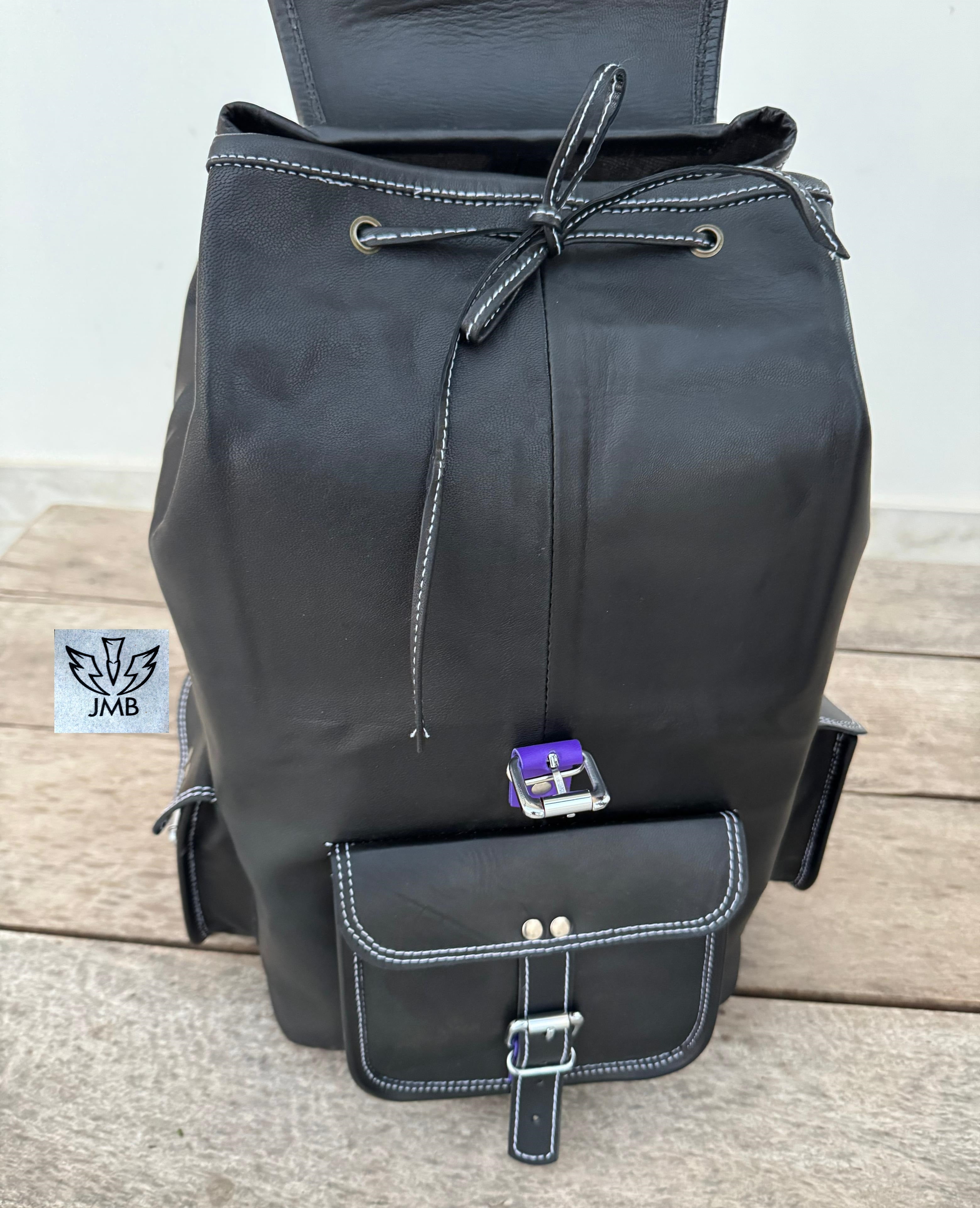 Black Leather Unisex Backpack – 18" Rucksack for School, Travel & Daily Use | JMB by JasolCraft