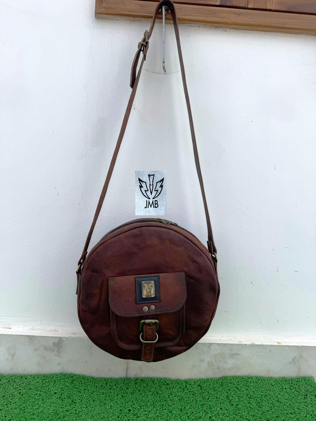 Women's Round Leather Crossbody Bag – Shoulder Handbag & Satchel Purse by JasolCraft