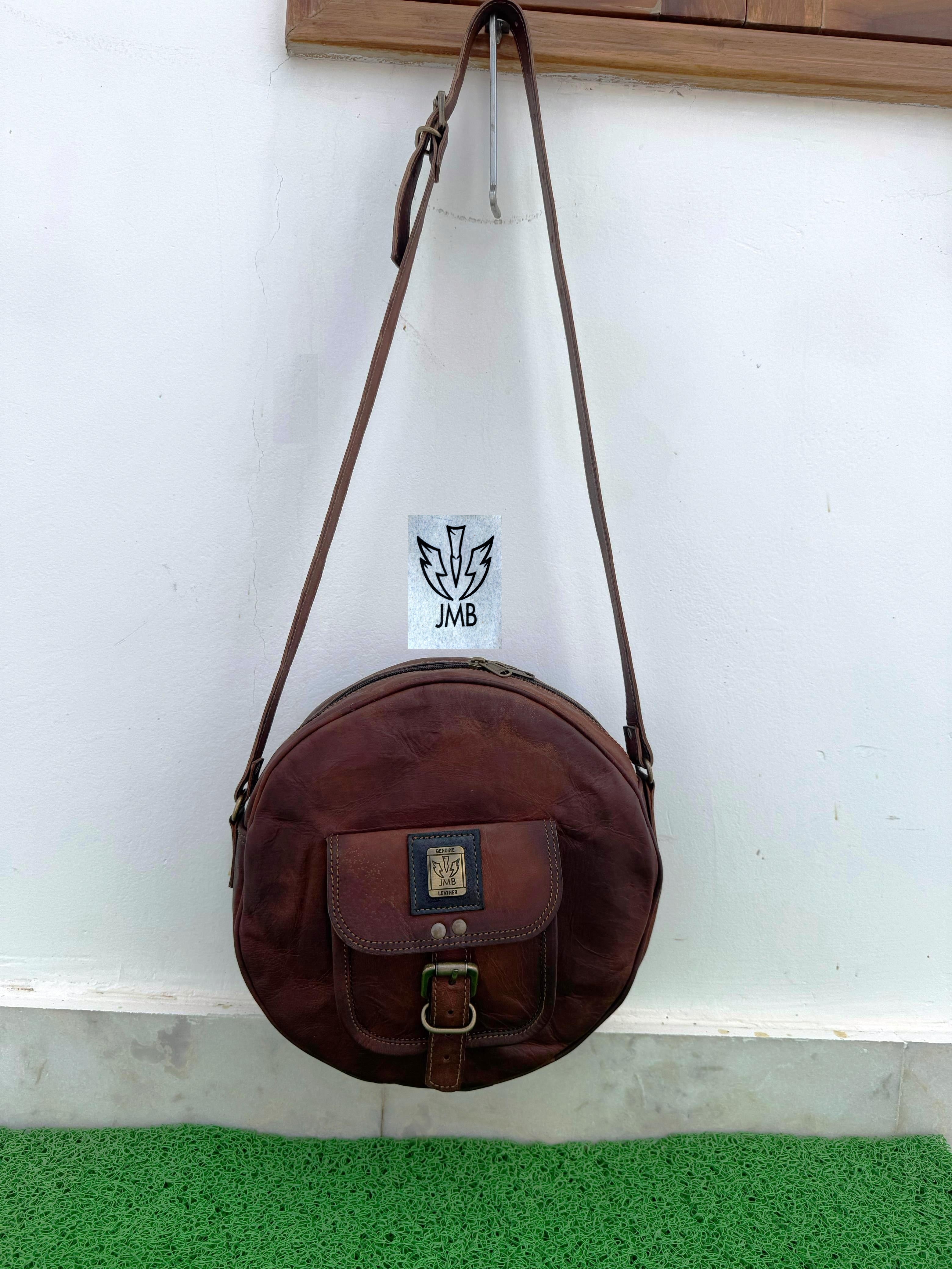 Women's Round Leather Crossbody Bag – Shoulder Handbag & Satchel Purse by JasolCraft