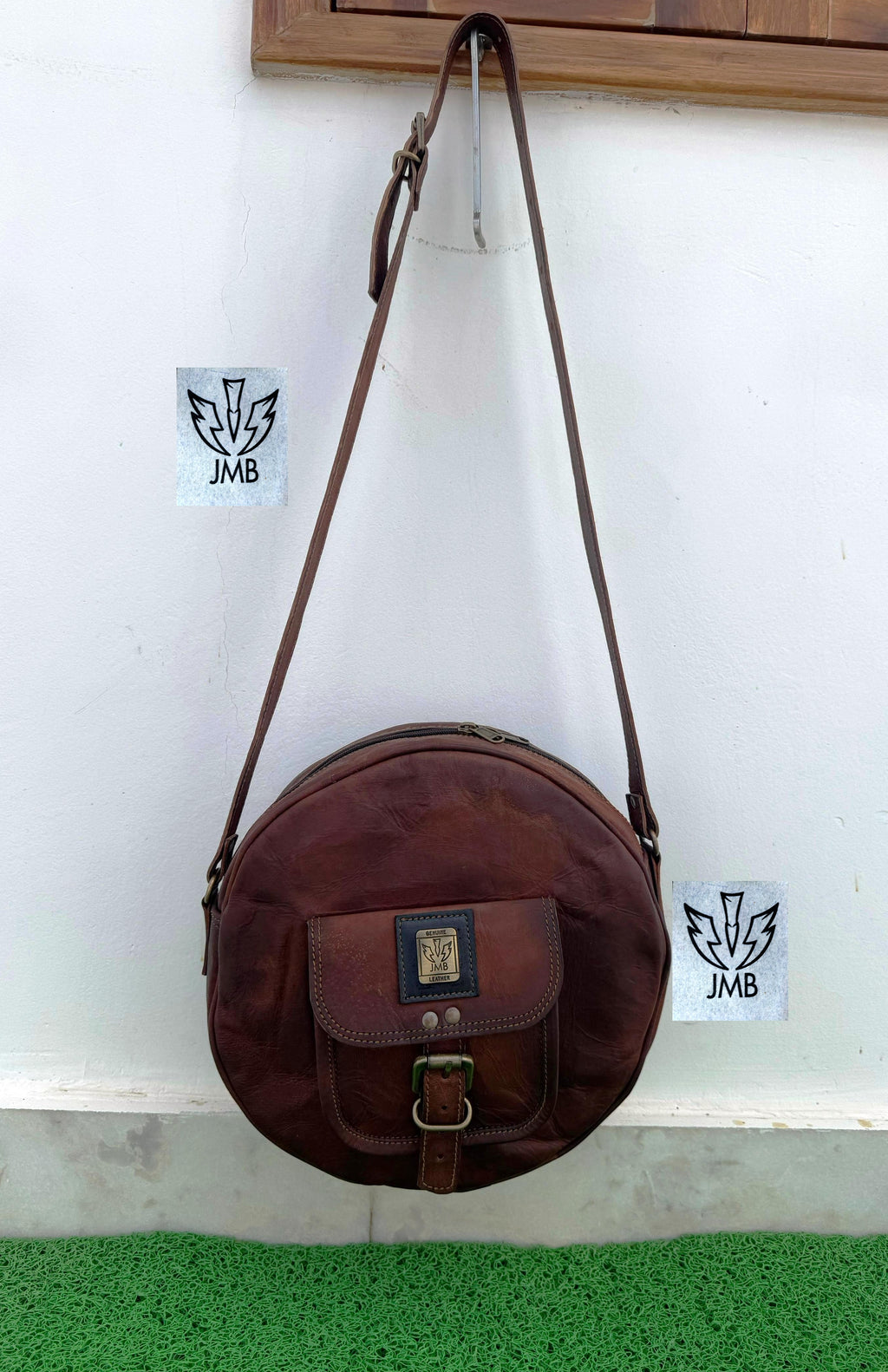 Women's Round Leather Crossbody Bag – Shoulder Handbag & Satchel Purse by JasolCraft