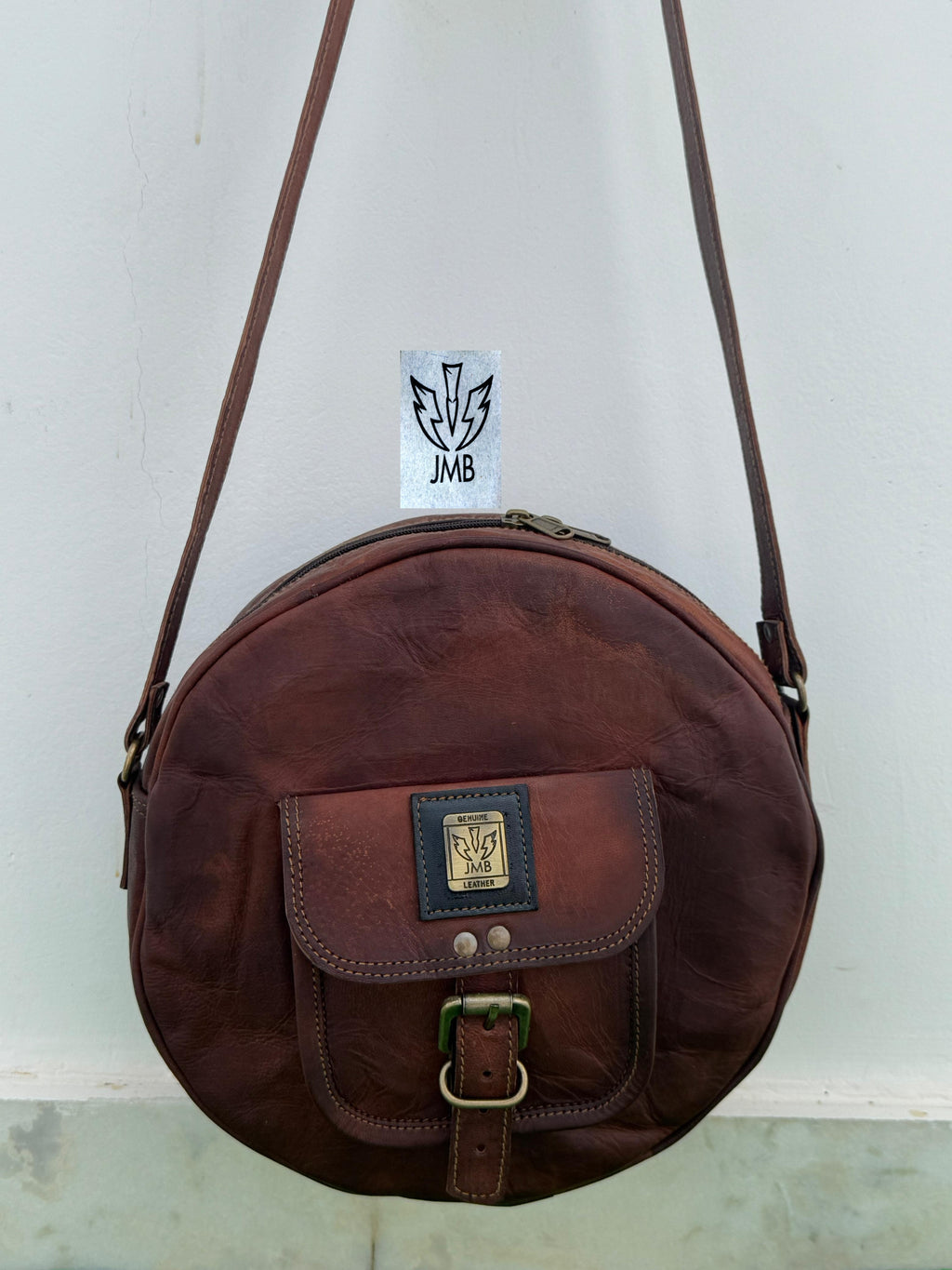 Women's Round Leather Crossbody Bag – Shoulder Handbag & Satchel Purse by JasolCraft