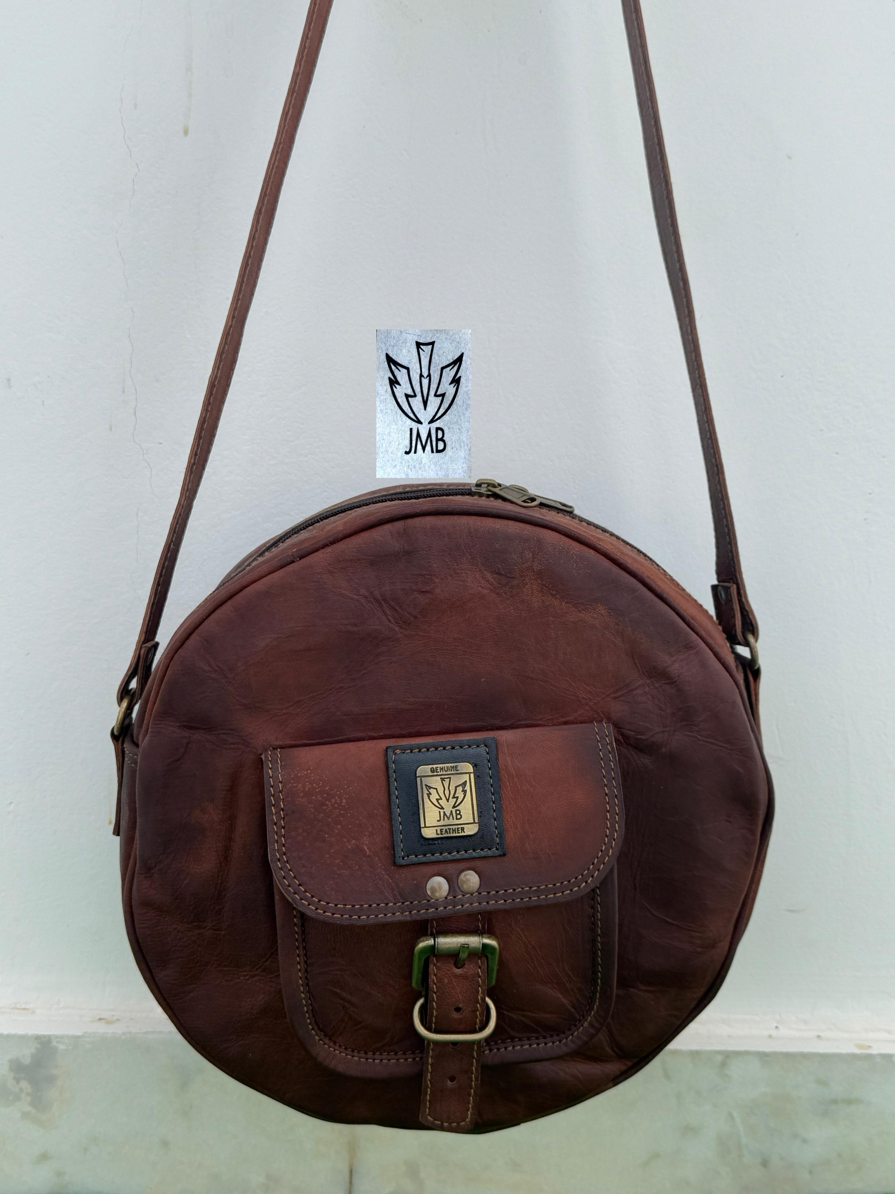 Women's Round Leather Crossbody Bag – Shoulder Handbag & Satchel Purse by JasolCraft