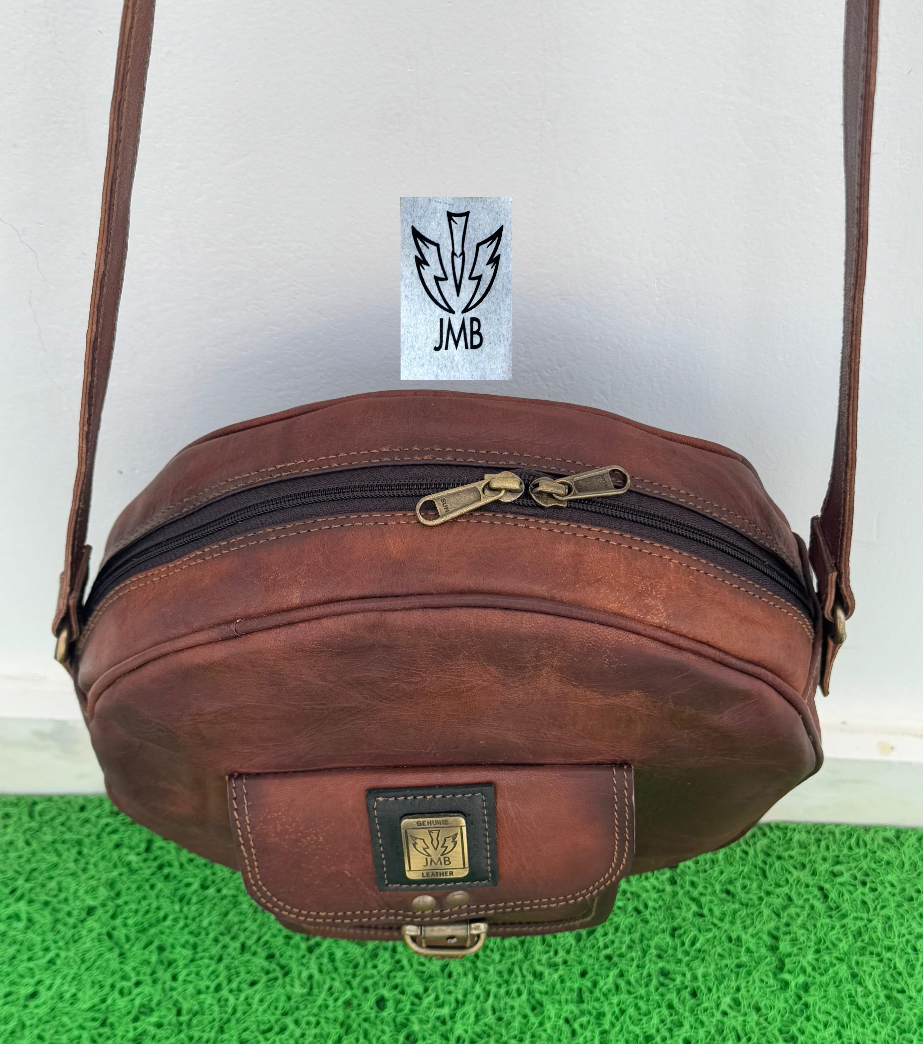 Women's Round Leather Crossbody Bag – Shoulder Handbag & Satchel Purse by JasolCraft