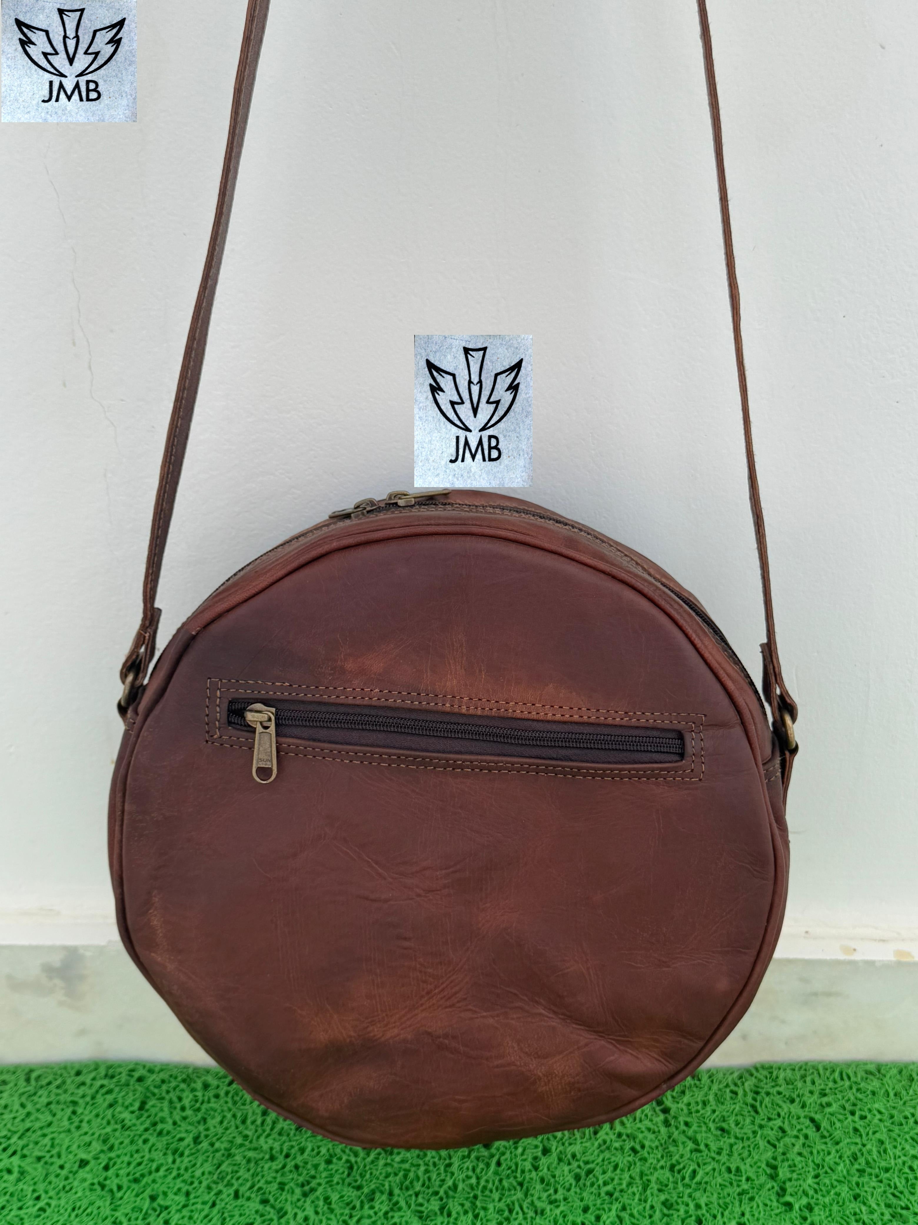 Women's Round Leather Crossbody Bag – Shoulder Handbag & Satchel Purse by JasolCraft