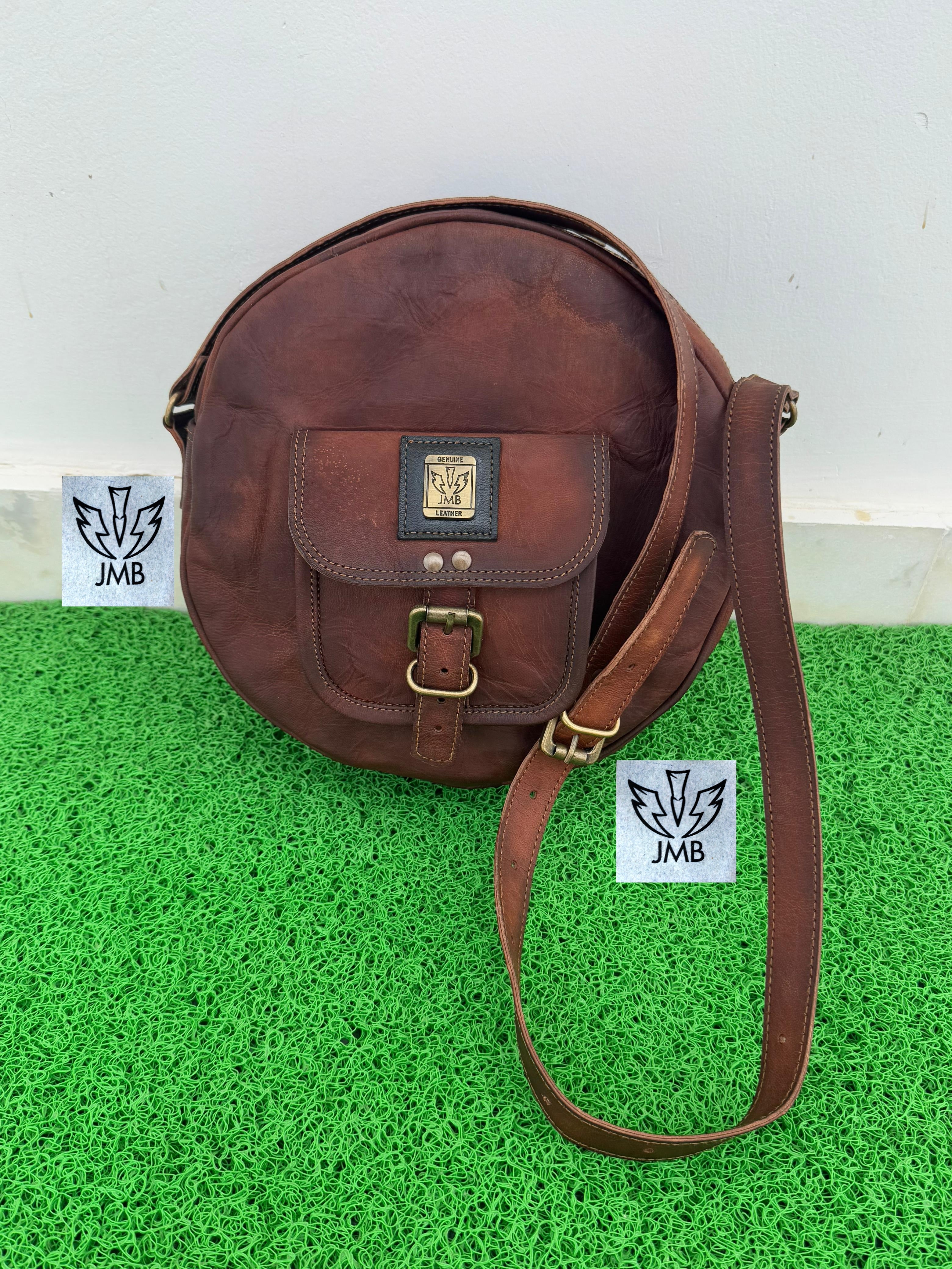 Women's Round Leather Crossbody Bag – Shoulder Handbag & Satchel Purse by JasolCraft