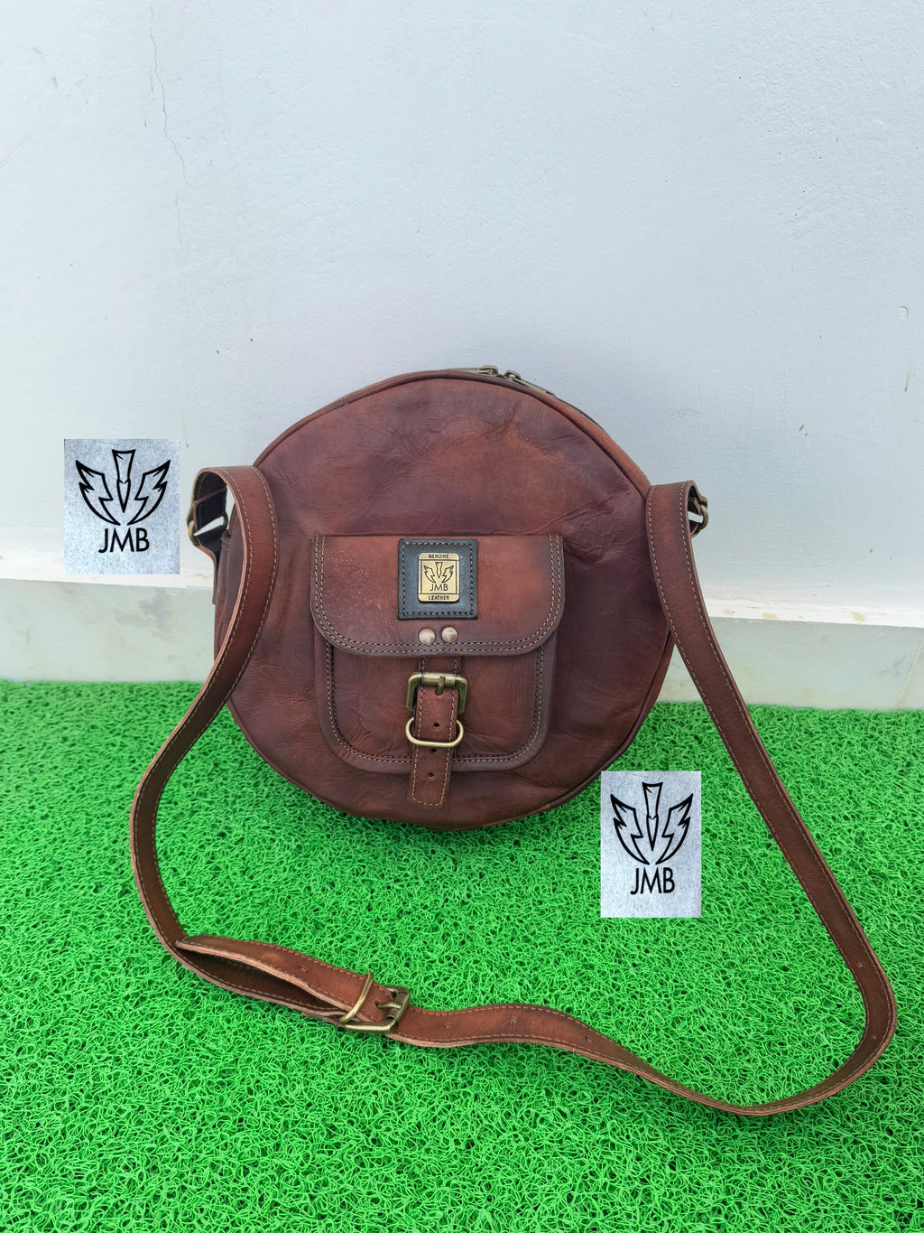 Women's Round Leather Crossbody Bag – Shoulder Handbag & Satchel Purse by JasolCraft